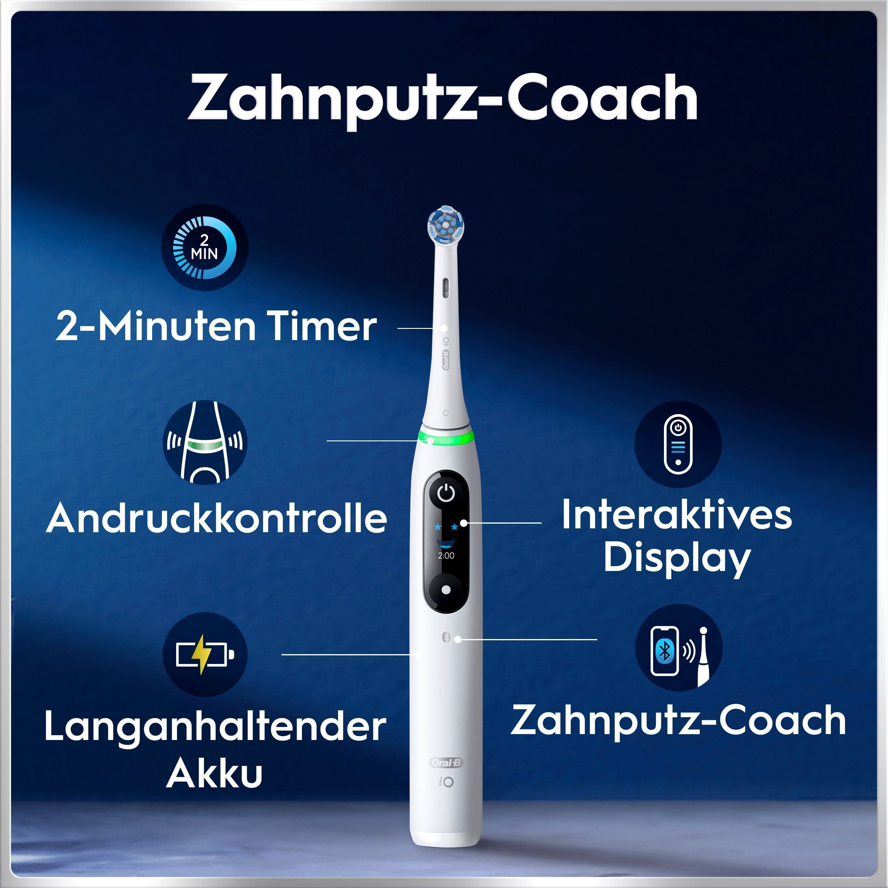 Oral-B Elektrische Zahnbürste iO 6, Aufsteckbürsten: 2 St., mit Magnet-Technologie, Display, 5 Putzmodi, Reiseetui – Bild 4 von 5