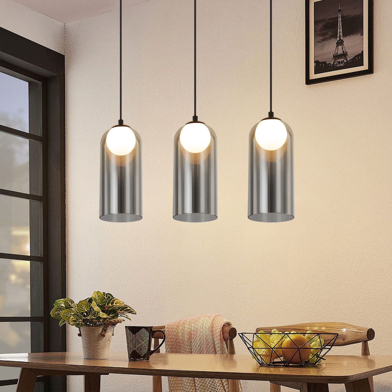ZMH Pendelleuchte Esszimmer Schwarz 1 Flammig G9 Glas Vintage Hängeleuchte Schlafzimmer, Einfache Installation, ohne Leuchtmittel, Vintage Höhenverstellbar Pendellampe Esstisch für Wohnzimmer