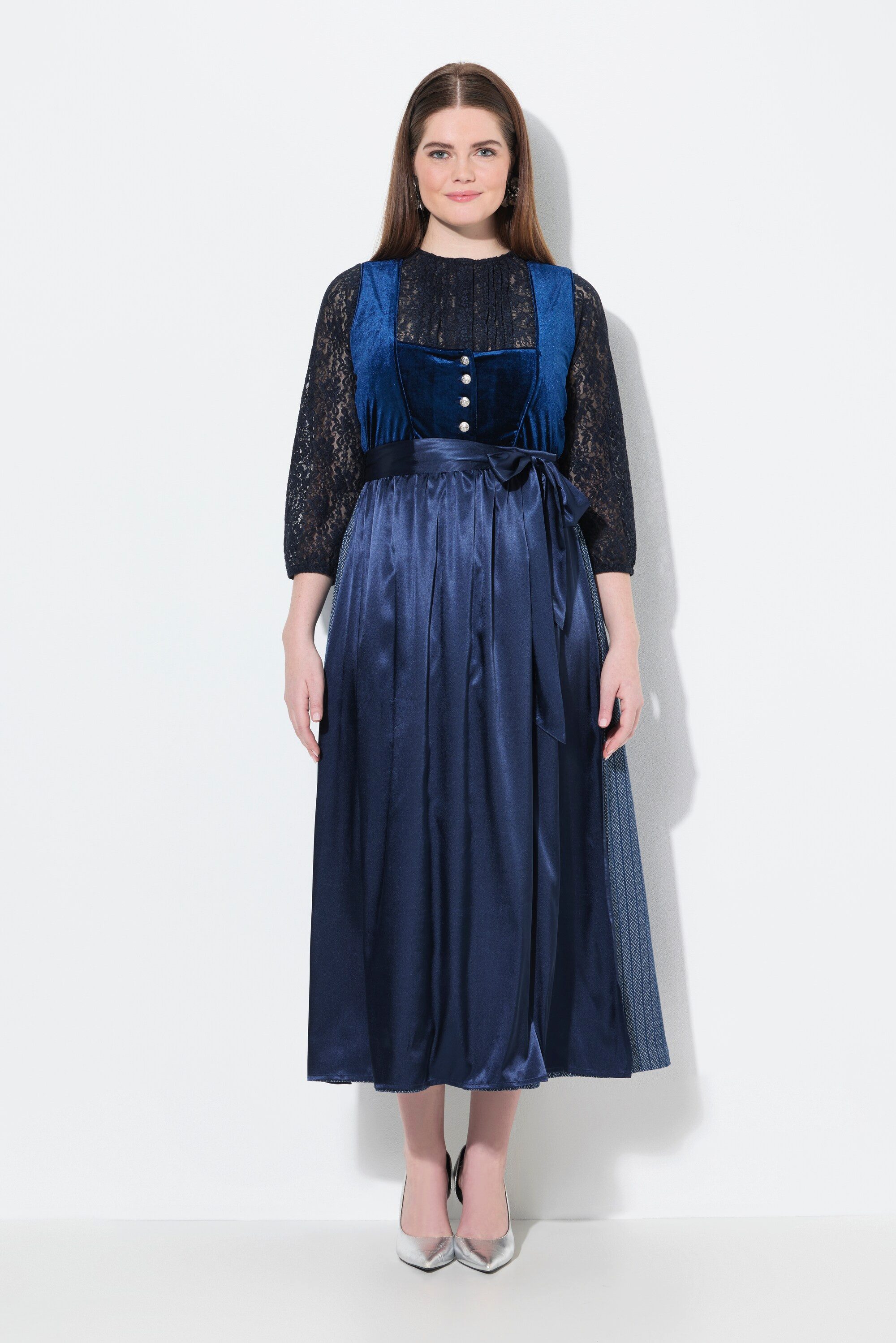 Ulla Popken Dirndl Dirndl Stretch-Samt Carré-Ausschnitt günstig online kaufen