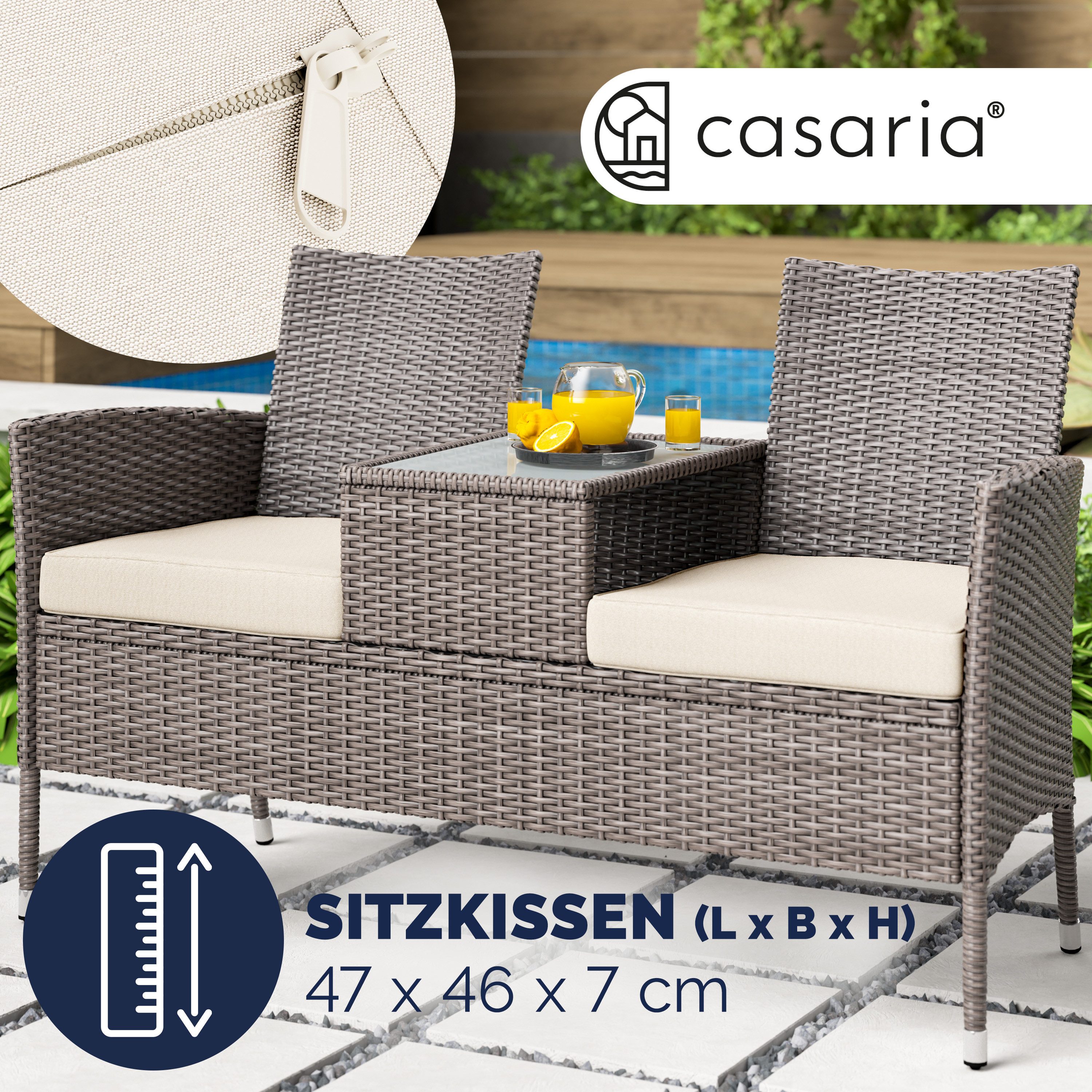 Casaria Gartenbank, inkl. Auflagen Polyrattan 320kg Belastbar Tisch Garten Creme