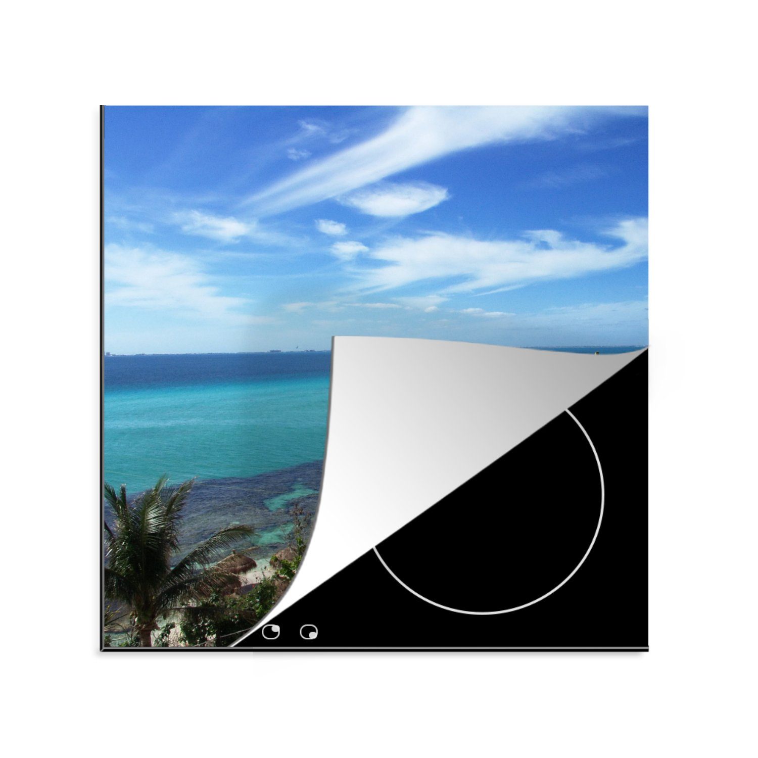 MuchoWow Herdblende-/Abdeckplatte Blick auf das Karibische Meer bei Isla Mujeres, Mexiko, Vinyl, (1 tlg), 78x78 cm, Ceranfeldabdeckung, Arbeitsplatte für küche | Herdabdeckplatten