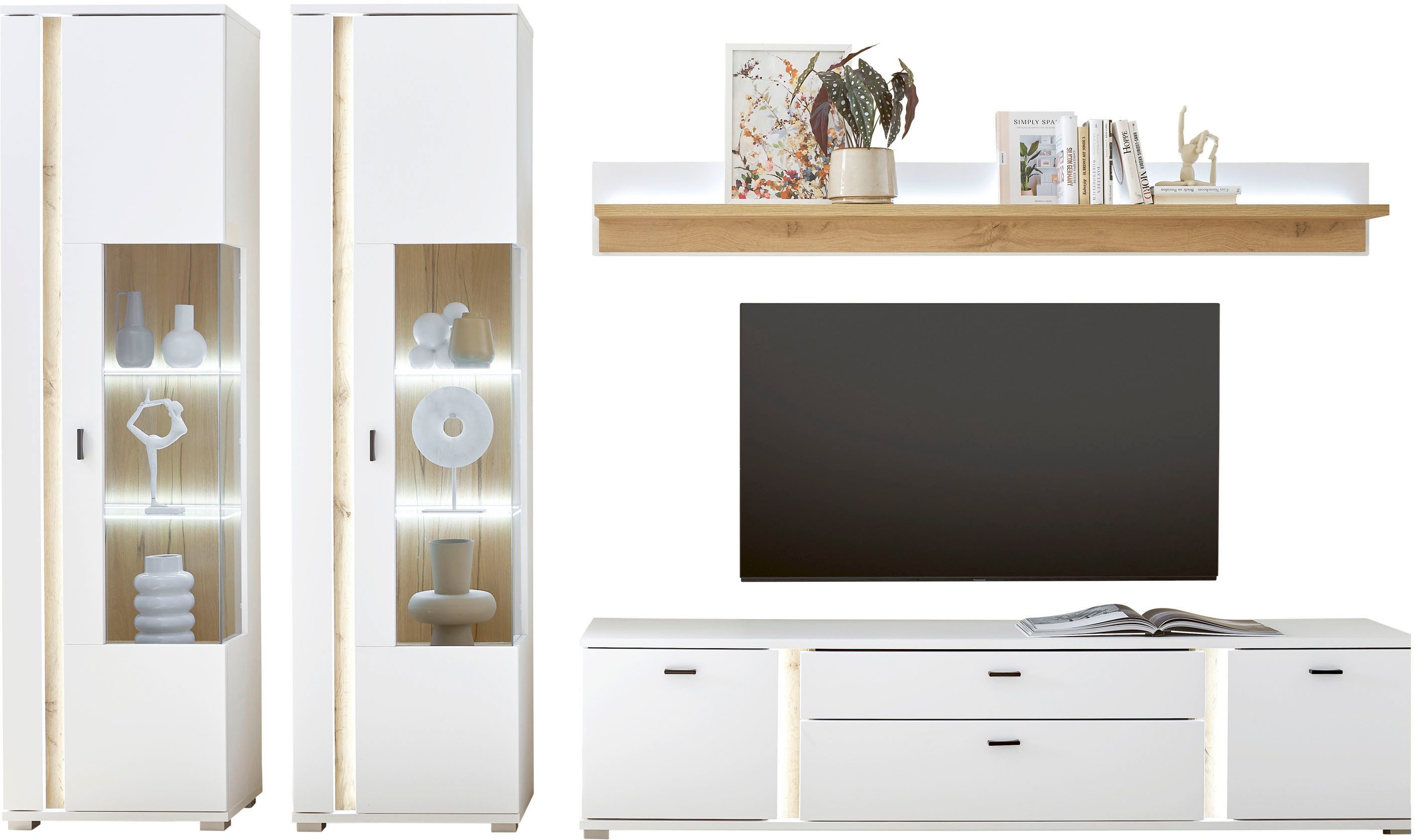 Home affaire Wohnwand LONG ISLAND, (Set, 4-St), in moderner Trendfarbe,inklusive senkrechter Beleuchtung,Breite 330 cm