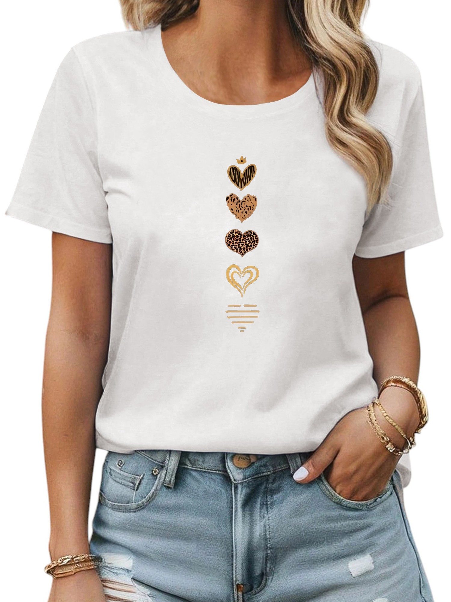 Kurzarmbluse Damen Bequemes Sommer Kurzarmbluse Locker Liebe Print-Shirt