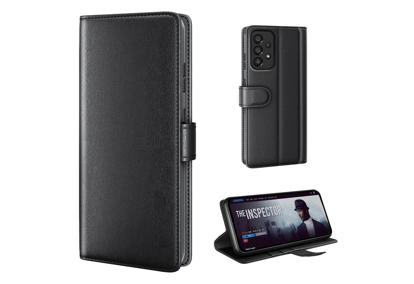 Tec-Expert Handyhülle Echtleder Hülle für Samsung Galaxy A33 5G 6.4 Zoll, 6.4", Cover Klapphülle Case mit Kartenfächern und Geldfach aufstellbar