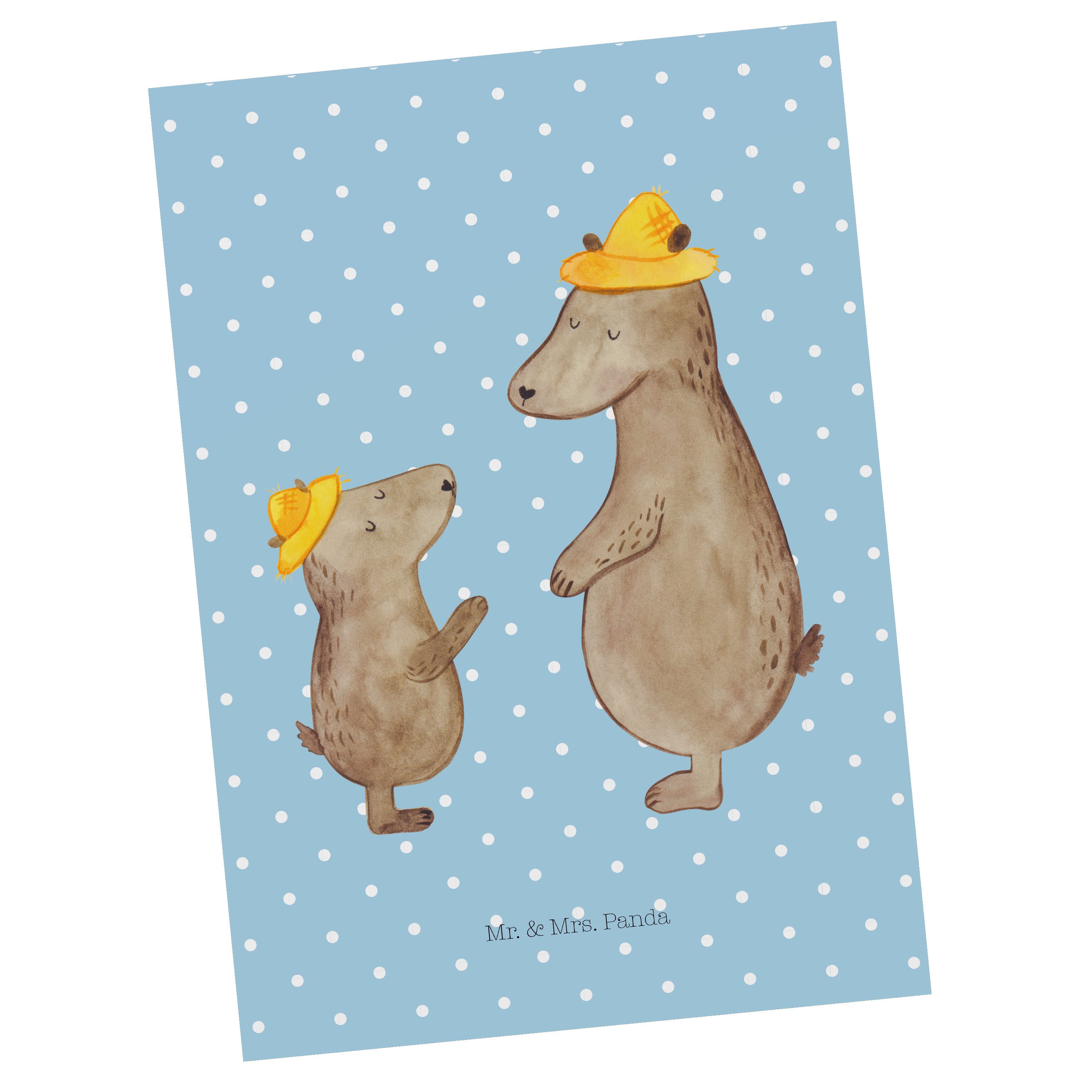 Mr. & Mrs. Panda Postkarte Bären mit Hut - Blau Pastell - Geschenk, Papi, Dad, Kind, Einladungsk