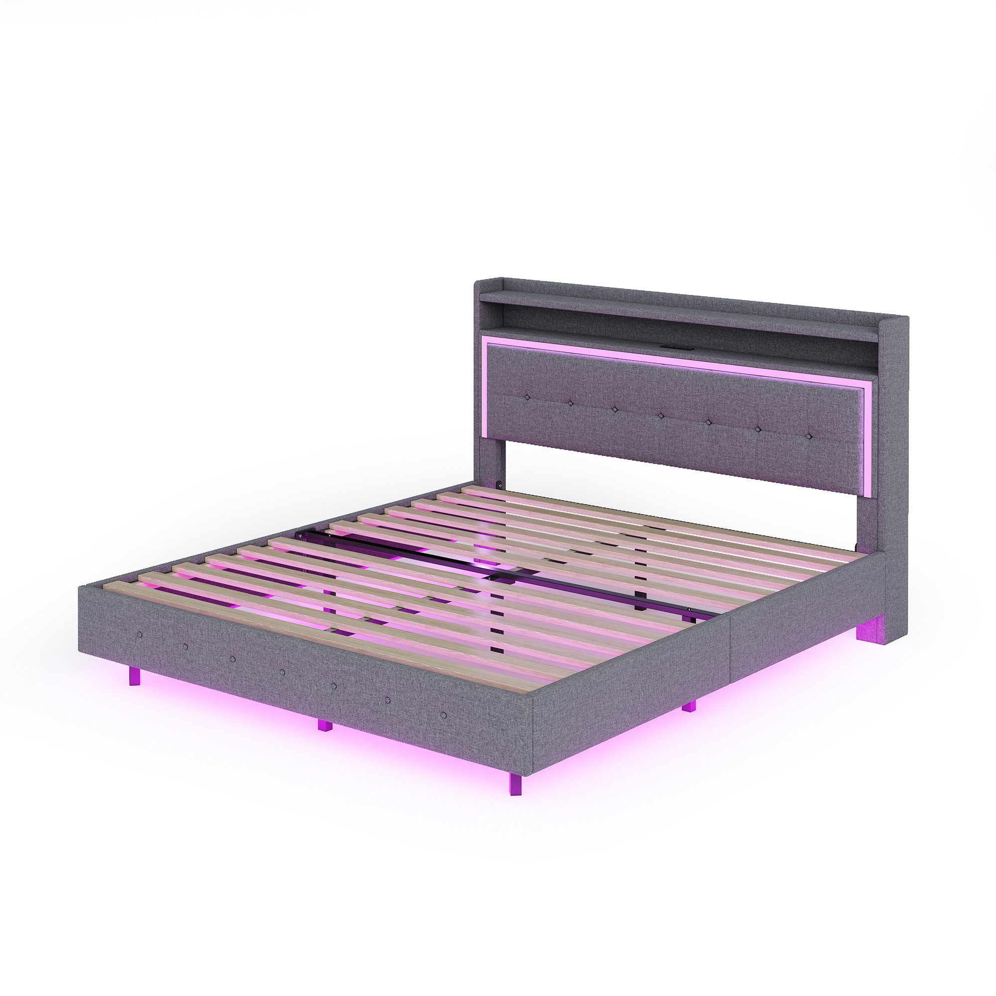 Rutaqian Daybett Polsterbett, mit USB-Steckdose und LED-Licht, Leinenstoff