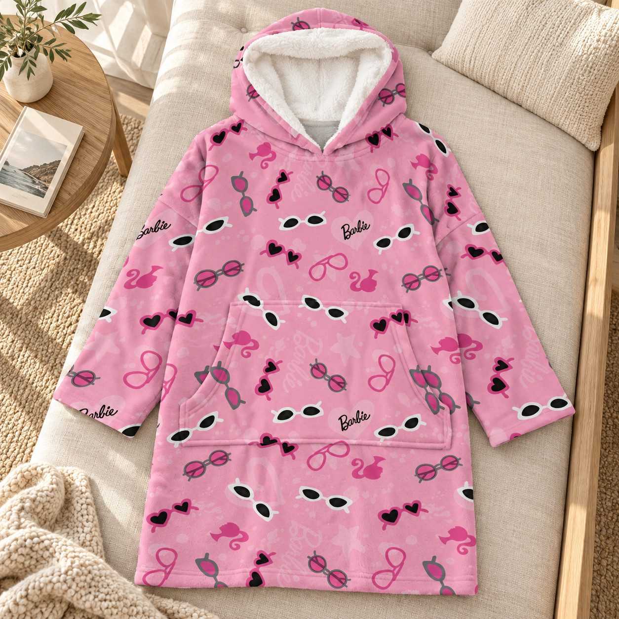 Barbie Sweatponcho Barbie Kuschelponcho Kuscheldecke mit Ärmeln Kapuze Tasche XS-L – Bild 3 von 4