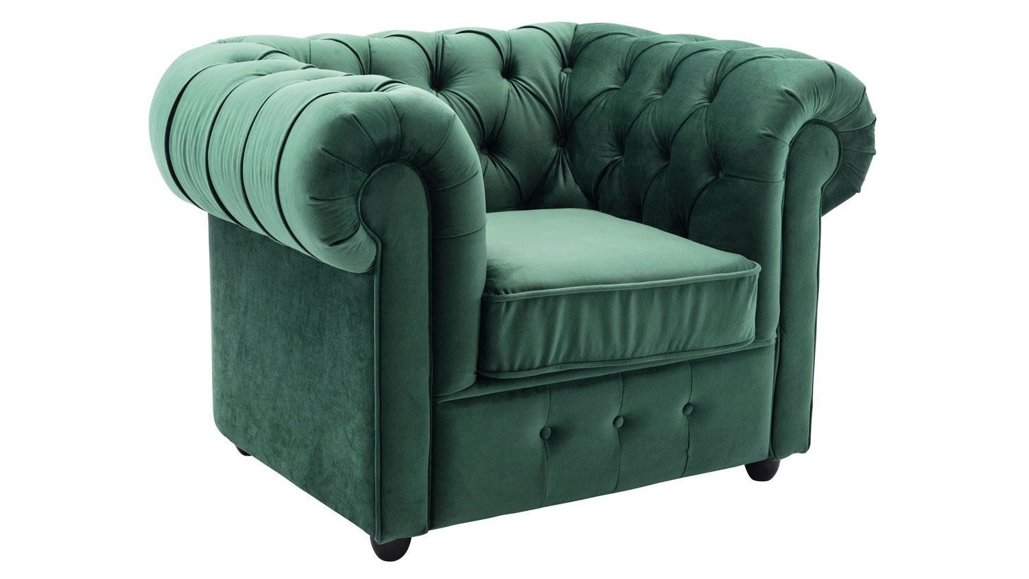 Möbel Akut Sessel Sessel Relaxsessel Chesterfield Samt dunkelgrün 114 cm