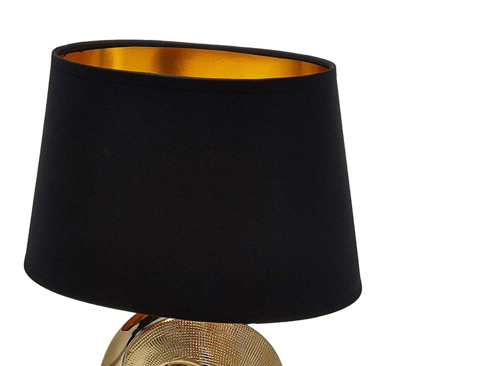 Lampenschirm 33cm Lampe ausgefallen-e Schwarz-Gold Tischleuchte, LED Stoff LED Schwarz Design-er Gold mit Warmweiß, meineWunschleuchte wechselbar,