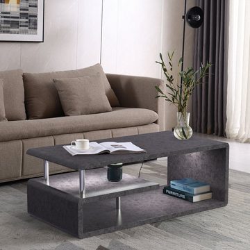 Ulife Couchtisch Betongrauer Couchtisch mit LED-Beleuchtung für Wohnzimmer, Büro (Packung, 1 Tisch), Betonoptik Tisch