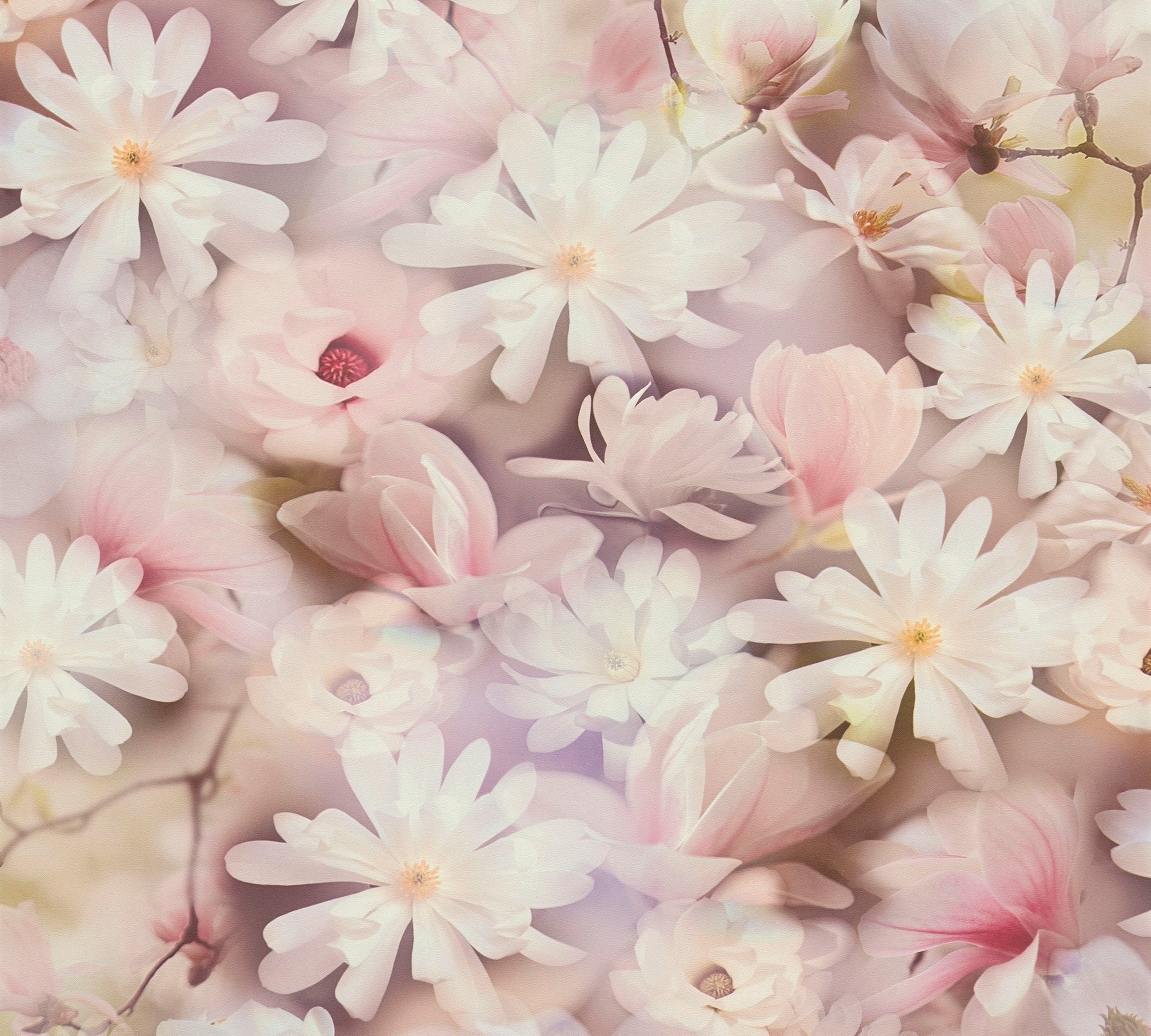 St), Création zarte glatt, matt, A.S. PintWalls weiß/rosa/grün Vliestapete Floral (1 Blümchen Blumentapete,