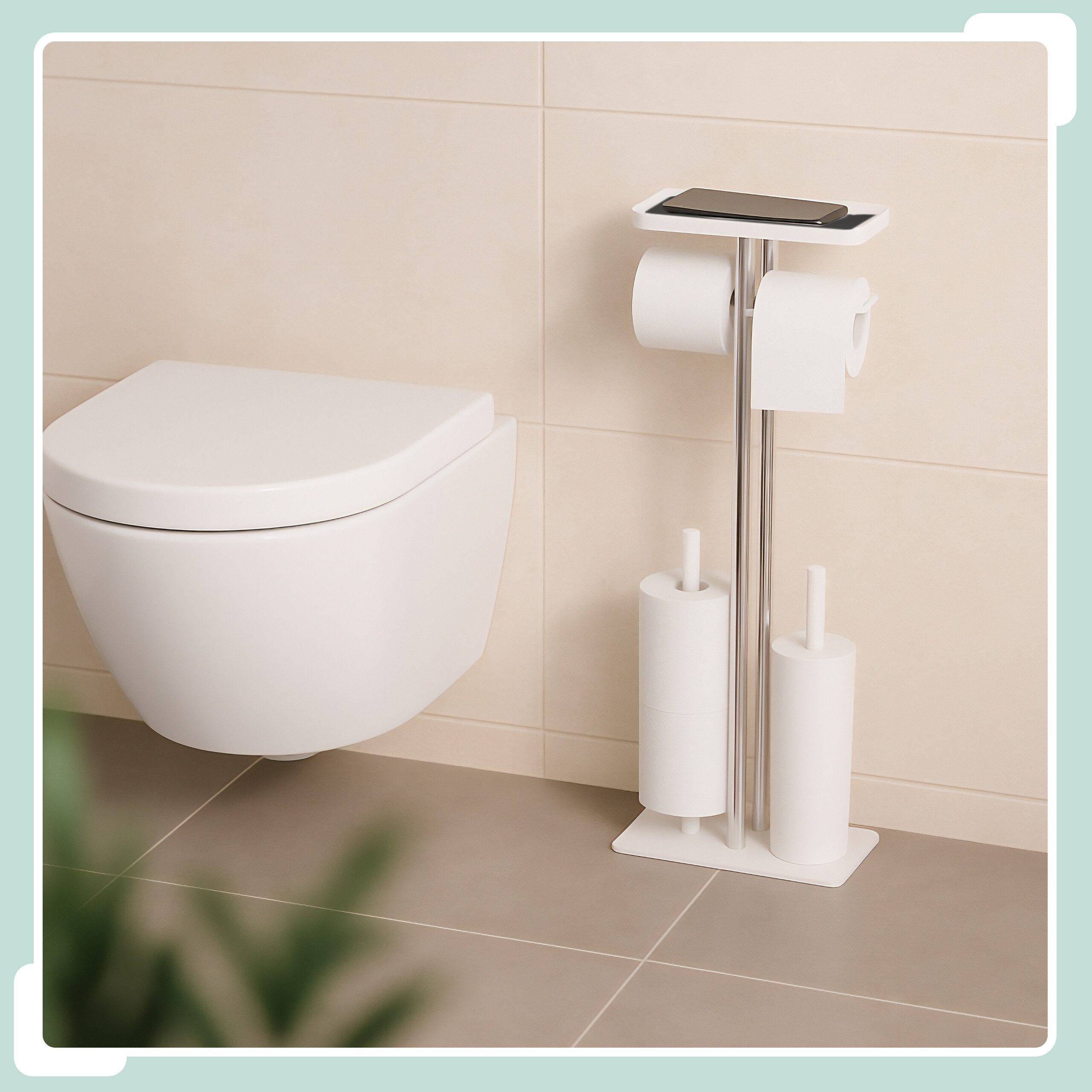 relaxdays WC-Garnitur Edelstahl mit Ablage, weiß günstig online kaufen