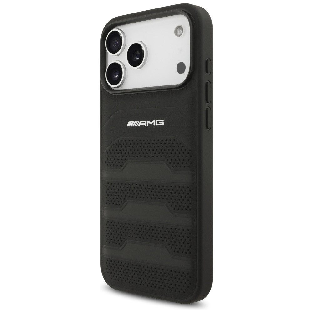 Mercedes Benz AMG Handyhülle iPhone 17 Pro Max Echtleder gelocht schwarz Logo 6,9 Zoll, Kantenschutz