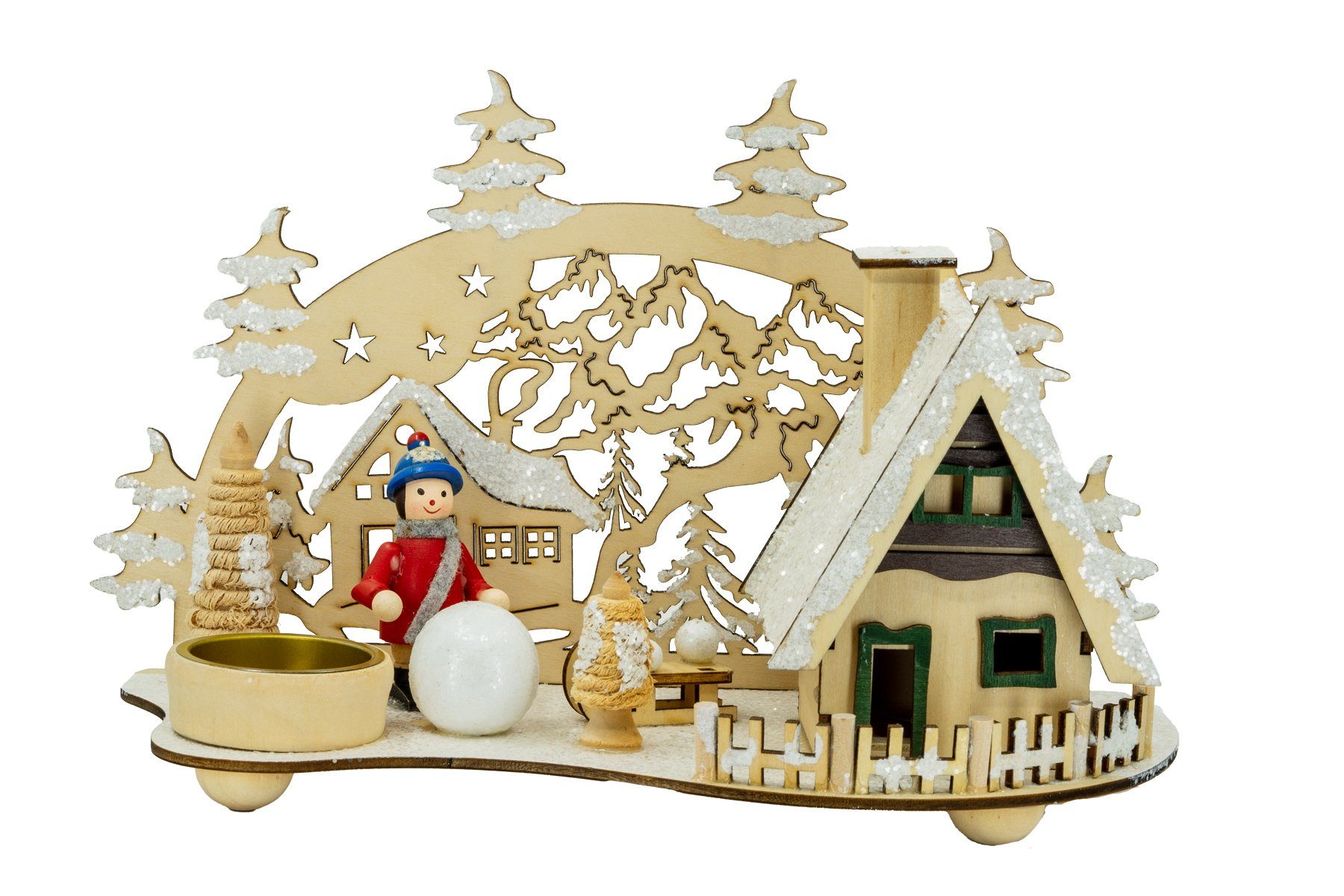 Räucherhaus Größe 93393-13, Winterkind (Standard) & Kaladia - Räucherkerzen Schneekugel, Kerzenhalter Teelichthalter für M mit