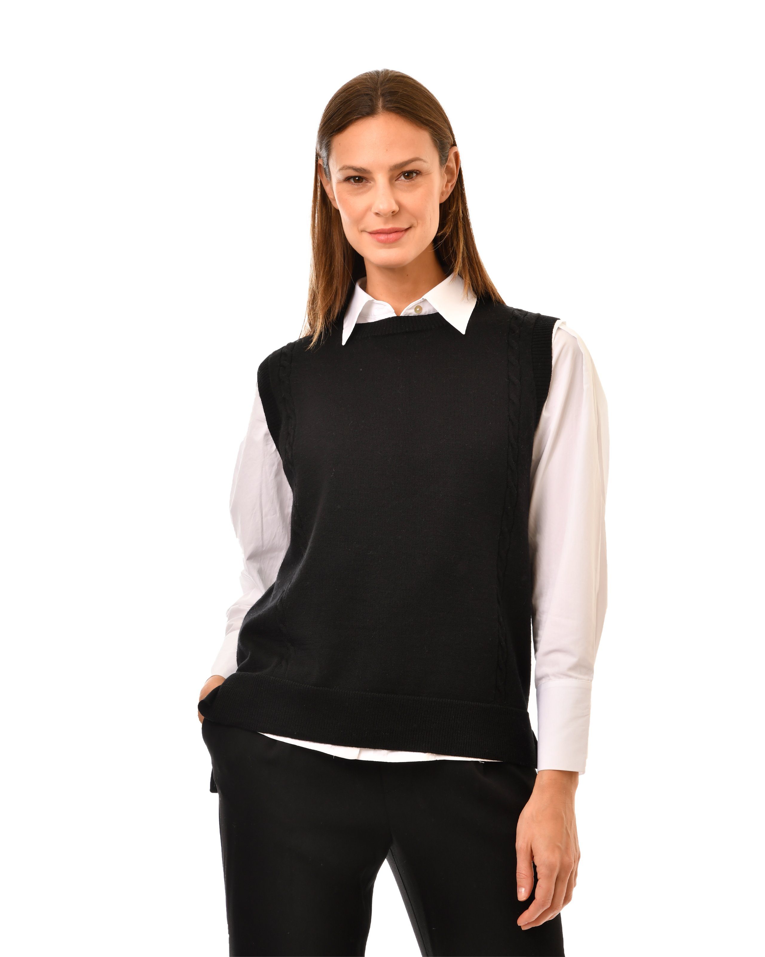 MayTree Pullunder Legerer Damenpullunder Rundkragen, hüftlang, seitl (1-tlg) 100% Merino