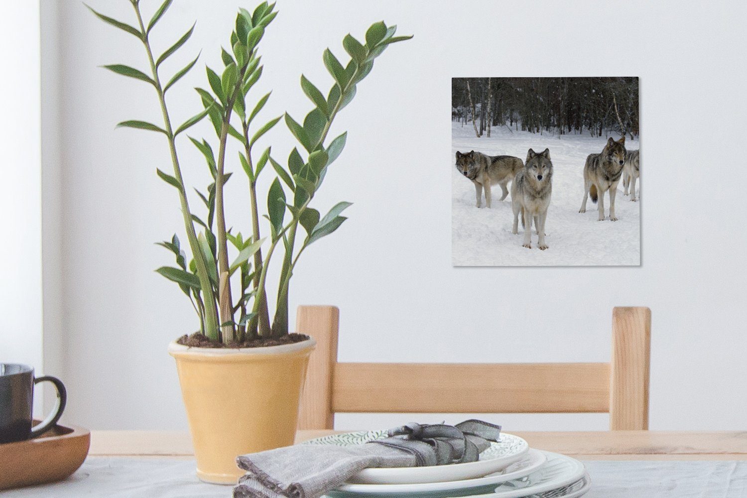 für Wohnzimmer OneMillionCanvasses® St), Wolf Bilder Kanada, - Leinwandbild (1 Schlafzimmer Schnee - Leinwand