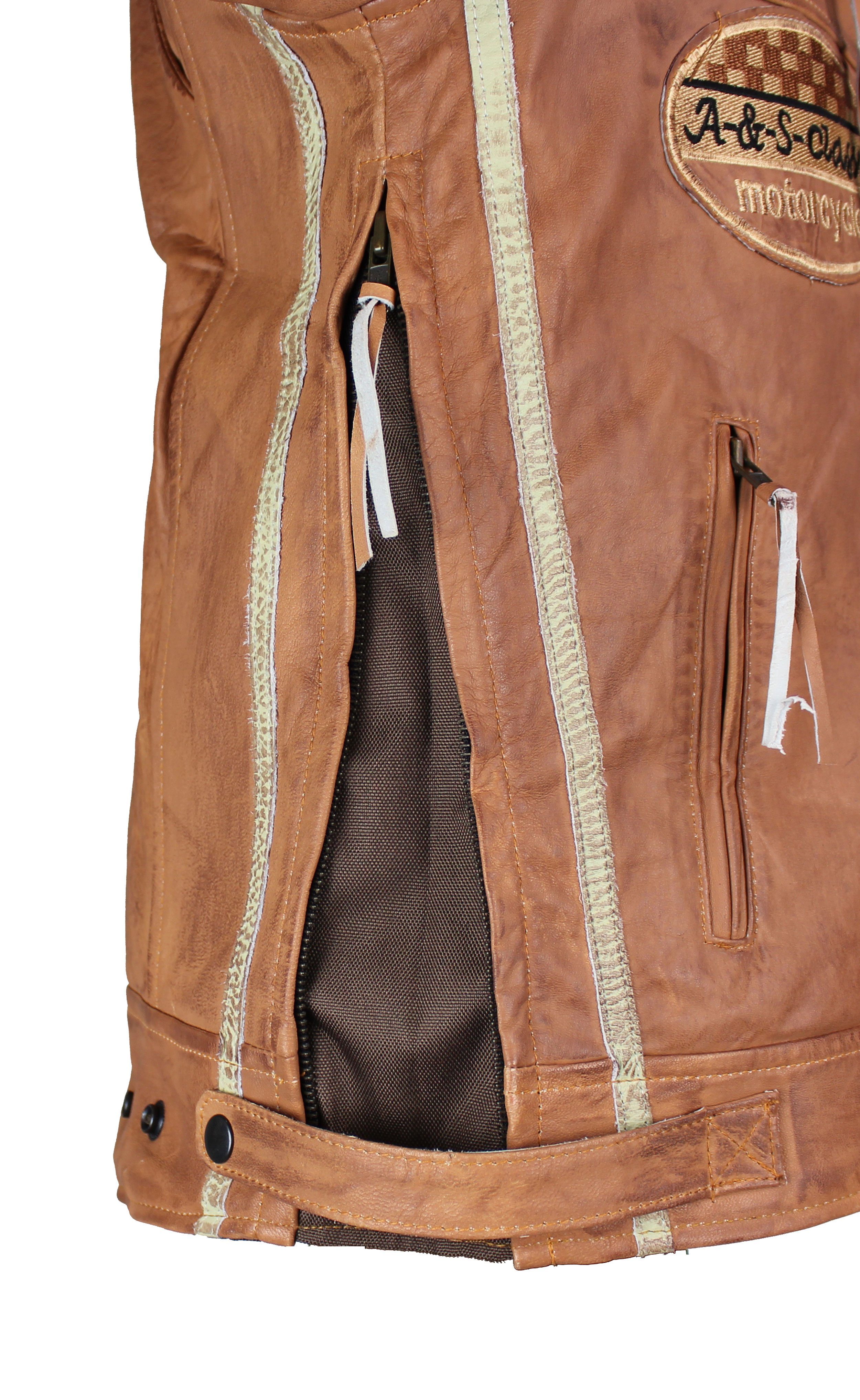 Alpha Speeds Motorradjacke Herren Leder Jacke Biker Freizeit Highway Jacke König Braun (Trennbare Innenjacke + Kapuze) aus weichem Lammleder, mit herausnehmbare – Bild 5 von 5