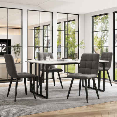 Flieks Essgruppe, (Set, 5-tlg), Esstisch mit 4 Stühlen Set Küchetisch Esszimmerstuhl Samt, Metallbeine