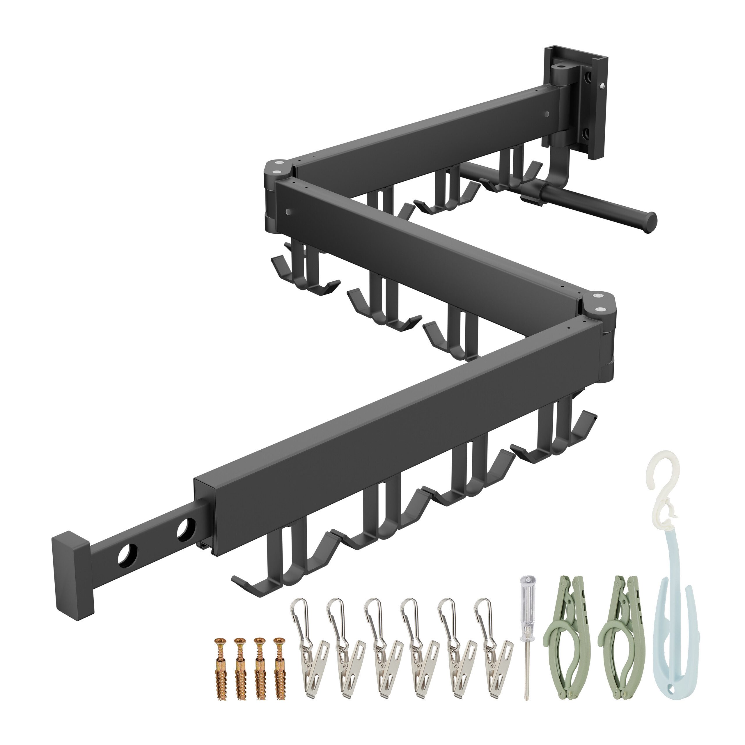 relaxdays Wäscheständer Klappbarer Wäscheständer zur Wandmontage, schwarz