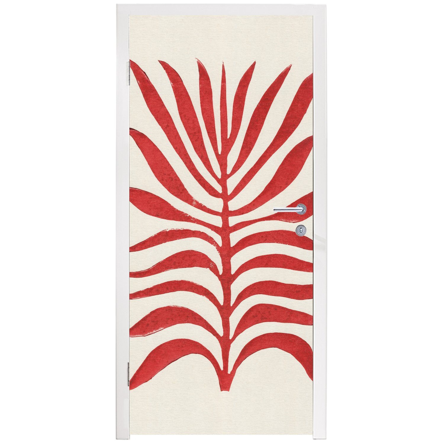 St), Tür, Abstrakt, - bedruckt, 75x205 cm für Fototapete Blätter Türaufkleber, (1 Pflanze Rot MuchoWow - Matt, Türtapete -