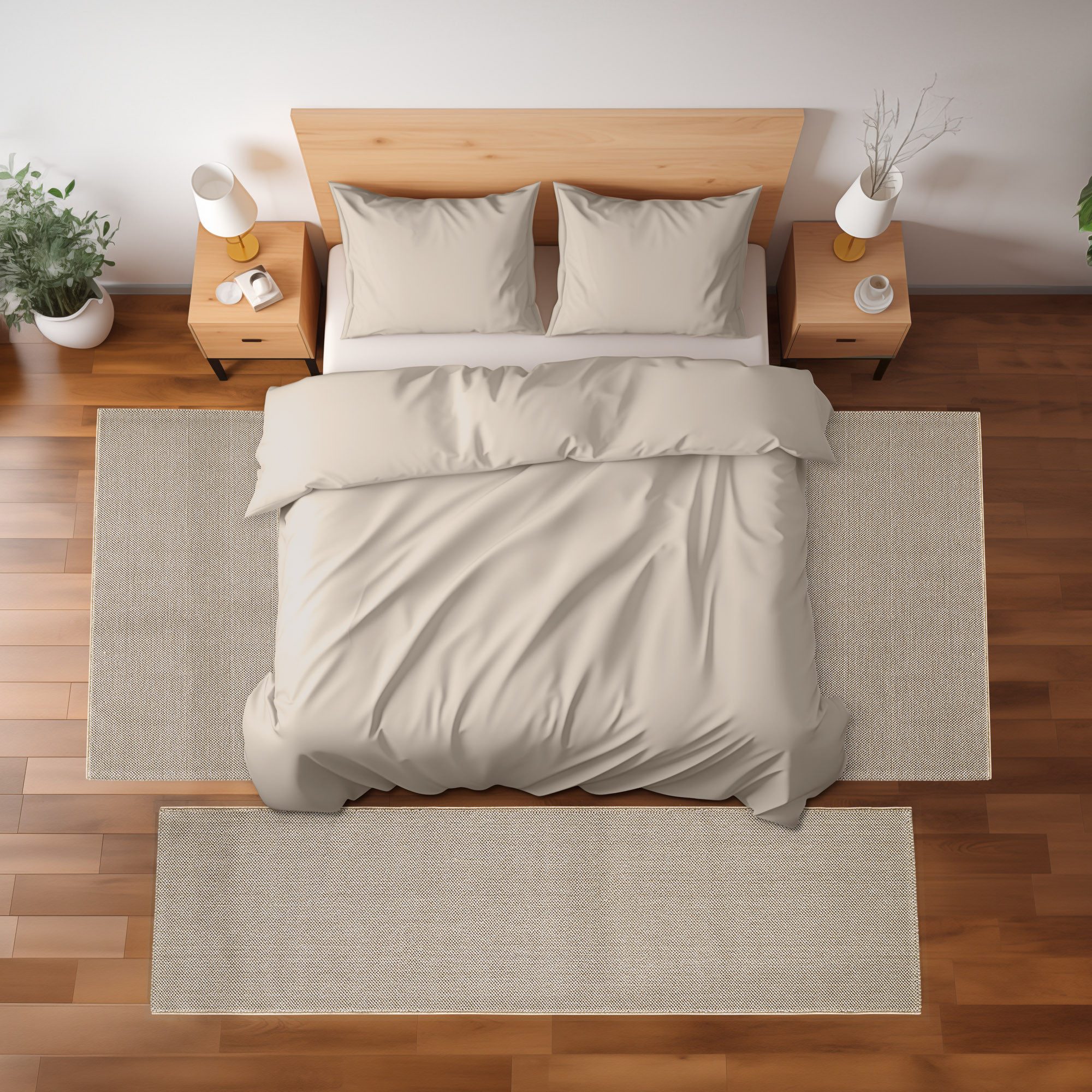 Teppium Teppich Unicolor - Einfarbig, Rechteckig, Höhe: 7 mm, Schlafzimmer Teppich Bettumrandung Läufer Set 3 teilig Beige