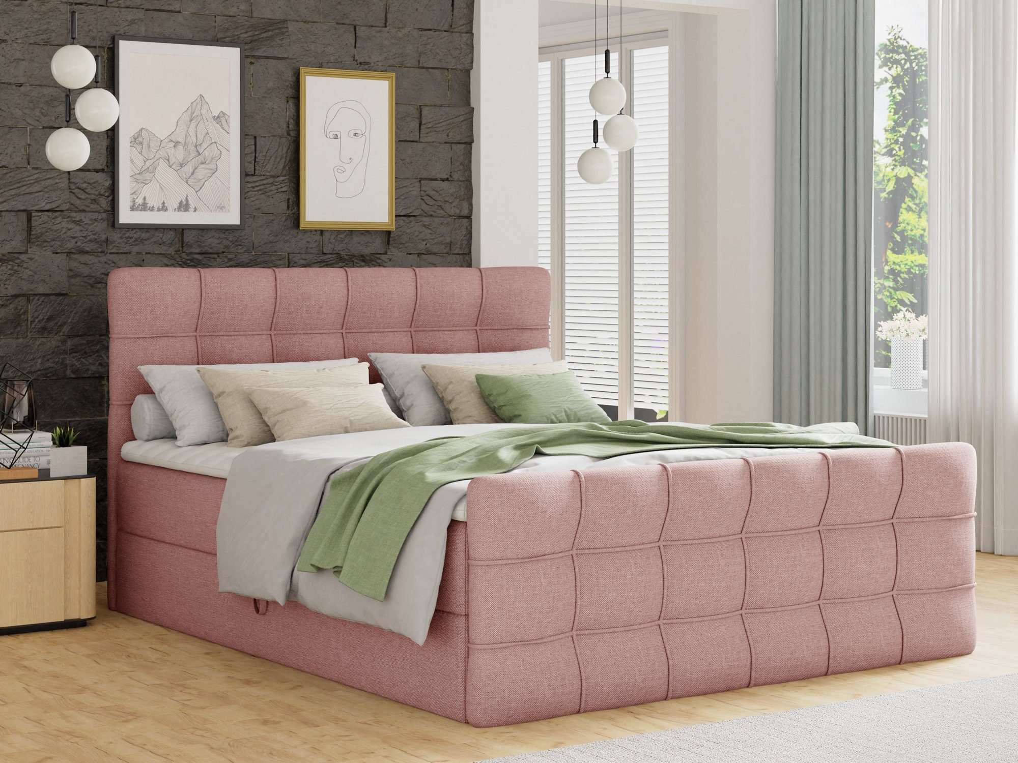 Sofnet Boxbett Best Lux (mit zwei Bettkästen, Bonell-Matratze und Topper), Doppelbett, Polsterbett mit Kopfteil und Fußteil, Boxspringbett