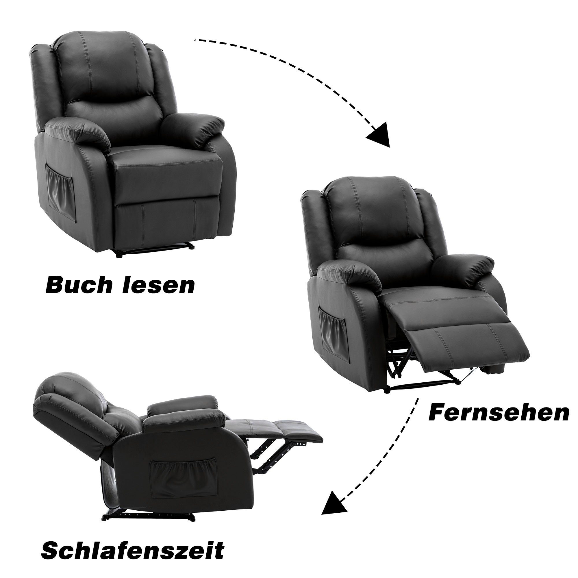 TV-Sessel, Fernsehsessel mit Liegefunktion, verstellbar, Kunstleder