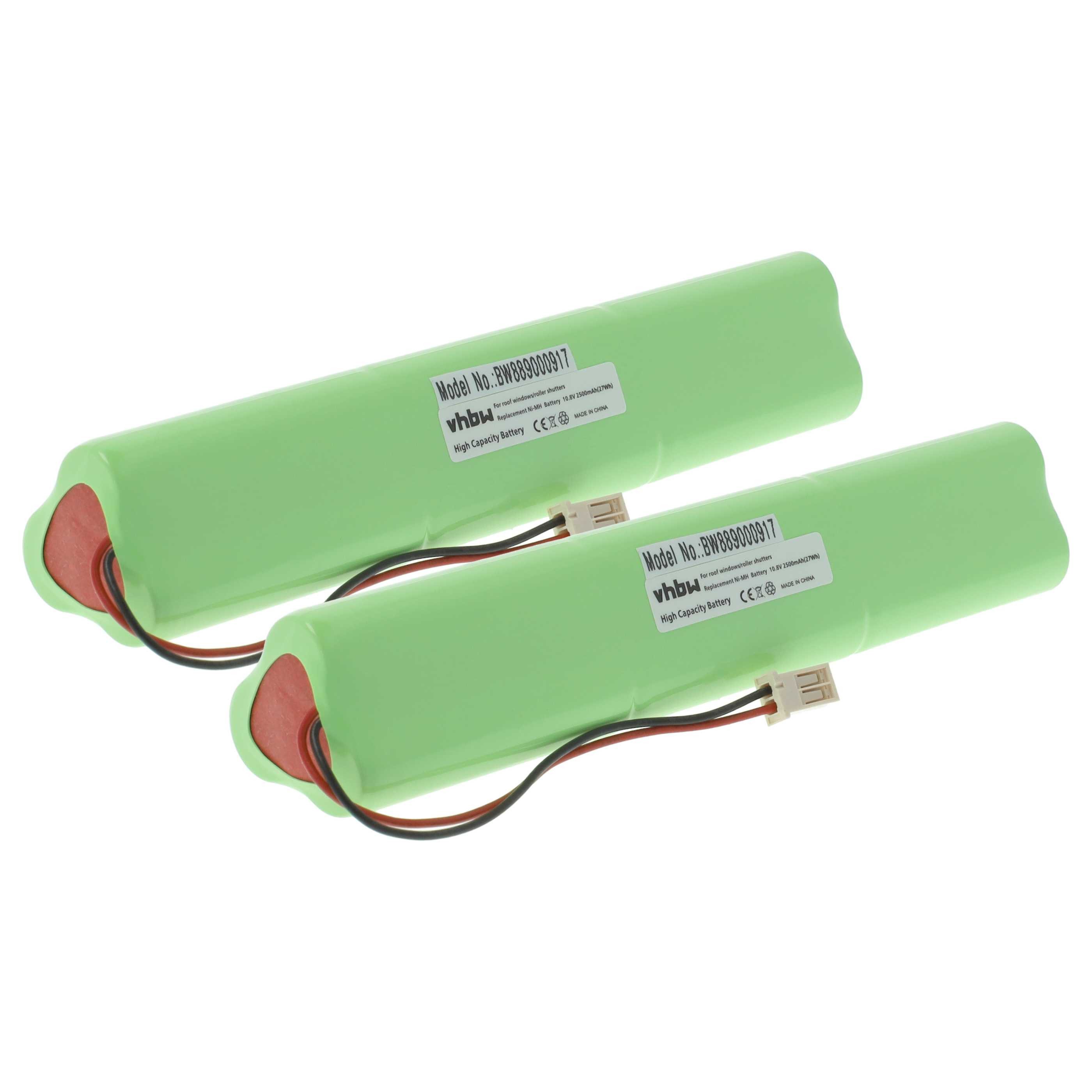 vhbw Akku Ersatz für Velux 946930, 946933 für Rollladen- & Torantrieb (2500 Akku Akku NiMH 2500 mAh (10,8 V, 2 St), Leistungsfähige Austausch-Akkus für Rollos, Wiederaufladbar, Jede