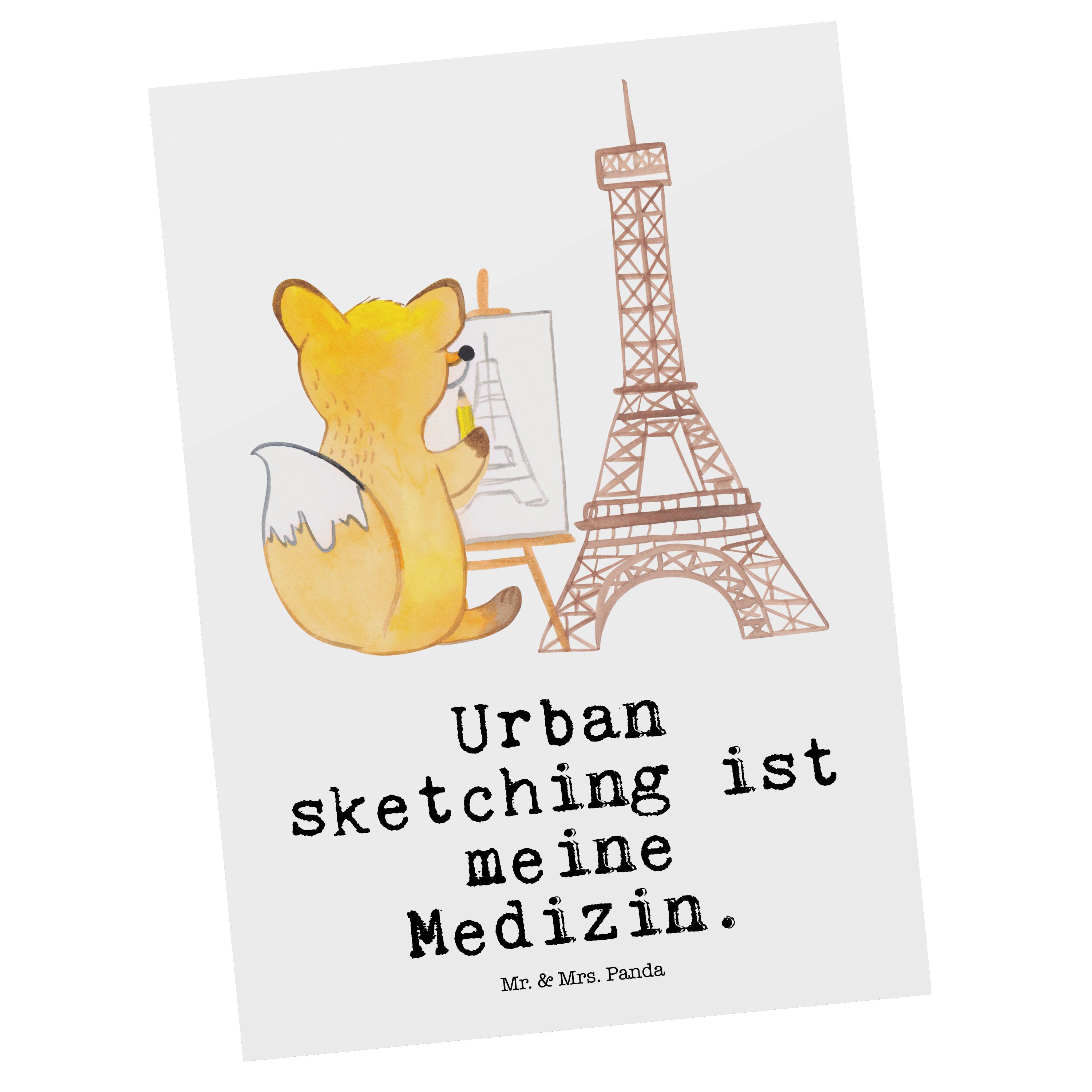 Mr. & Mrs. Panda Postkarte Fuchs Urban sketching Medizin - Weiß - Geschenk, Zeichenschule, Einla