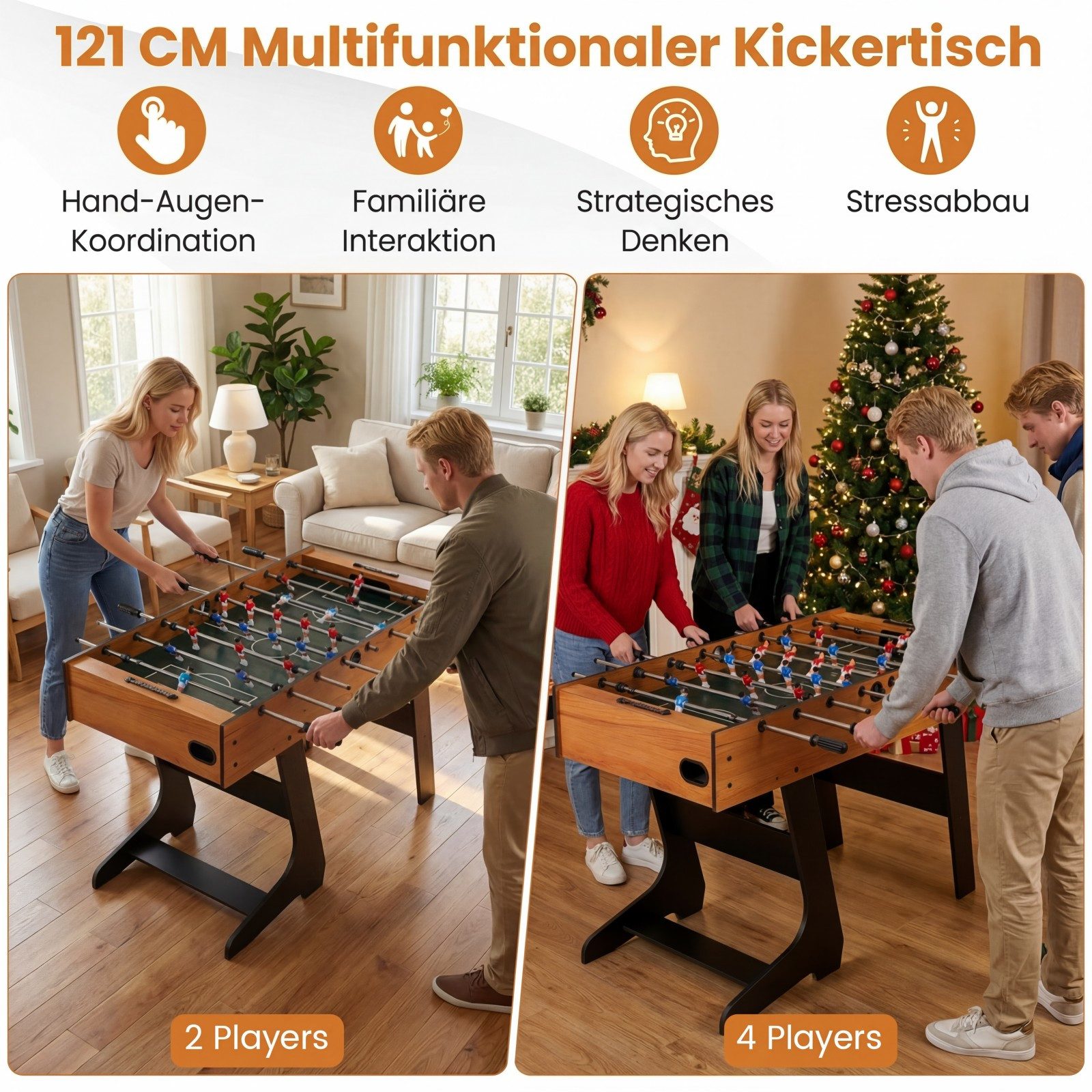 COSTWAY Kickertisch, 120cm Tischkicker klappbar, Tischfußball platzsparend