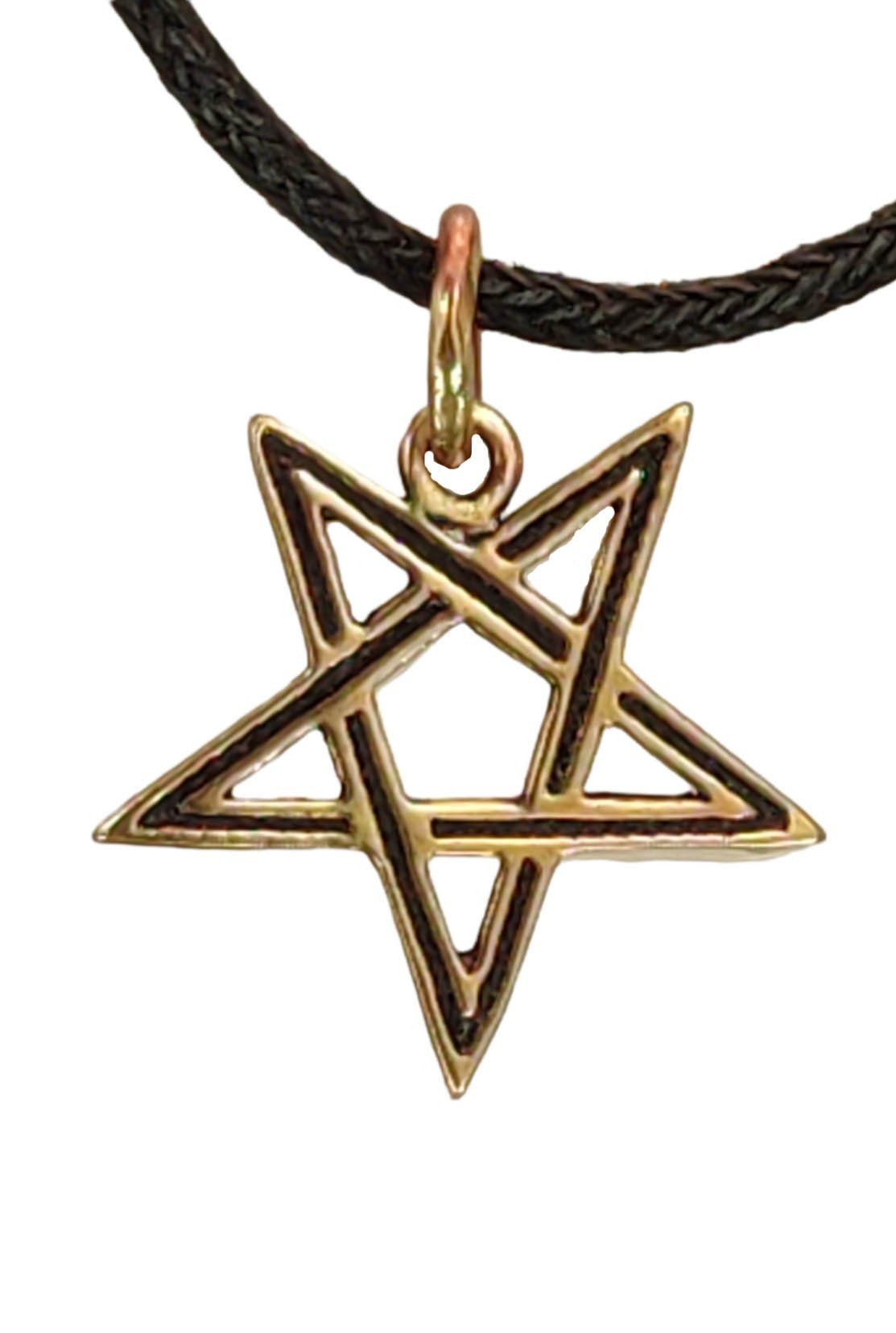 Hexe Kettenanhänger Luzifer Kiss Magie of Leather Pentagramm Bronze Satan Drudenfuß