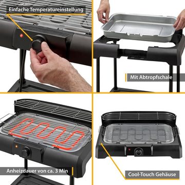 TZS FIRST AUSTRIA Elektrogrill Standgrill, 2000W, Elektrogrill mit Temperaturregler & Wärmereflektor, Gartengrill mit Standfüßen, Elektrisch Tischgrill