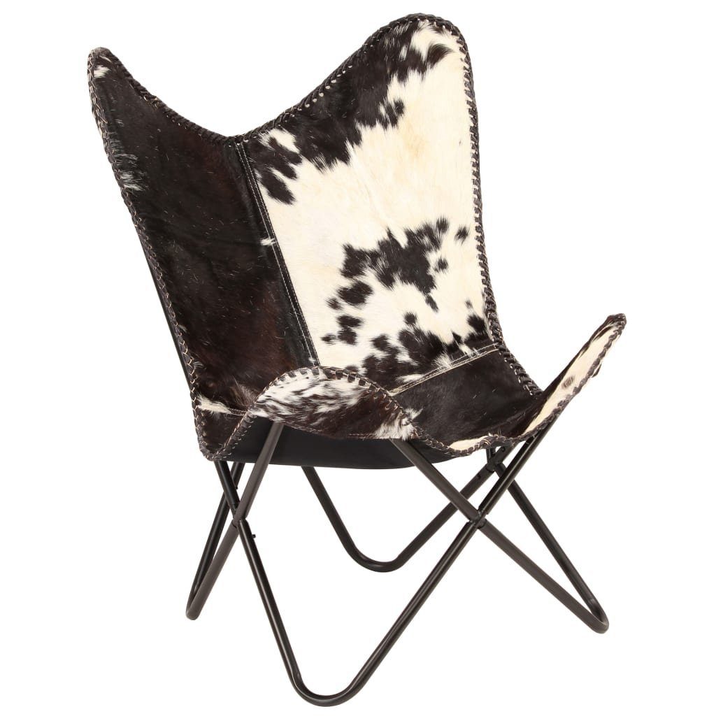 furnicato Sessel Butterfly-Schwarz und Weiß Echtes Ziegenleder | Einzelsessel