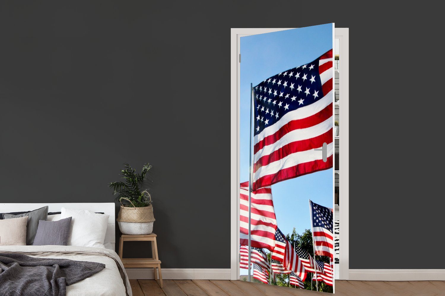 (1 Türaufkleber, bedruckt, St), 75x205 Flaggen Vereinigten der Türtapete Staaten, für Tür, Fototapete Matt, MuchoWow cm