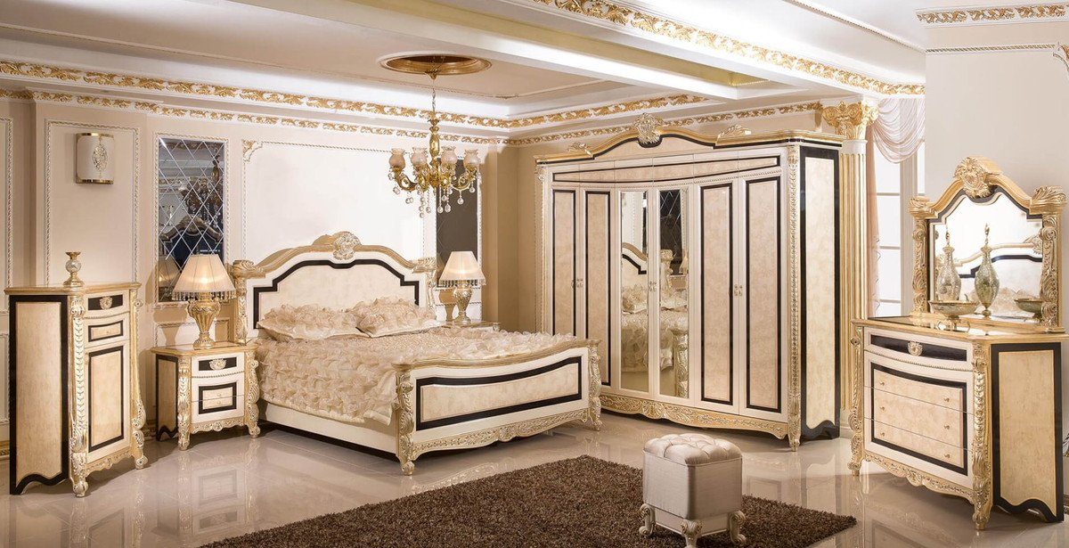 Schlafzimmerschrank - Prunkvoll Hotel / / Barock Barock Möbel Schwarz Gold & - / Massivholz im & Barockstil Kleiderschrank Luxus Beige Weiß Schlafzimmer Kleiderschrank Casa - Edel Prunkvoller Padrino