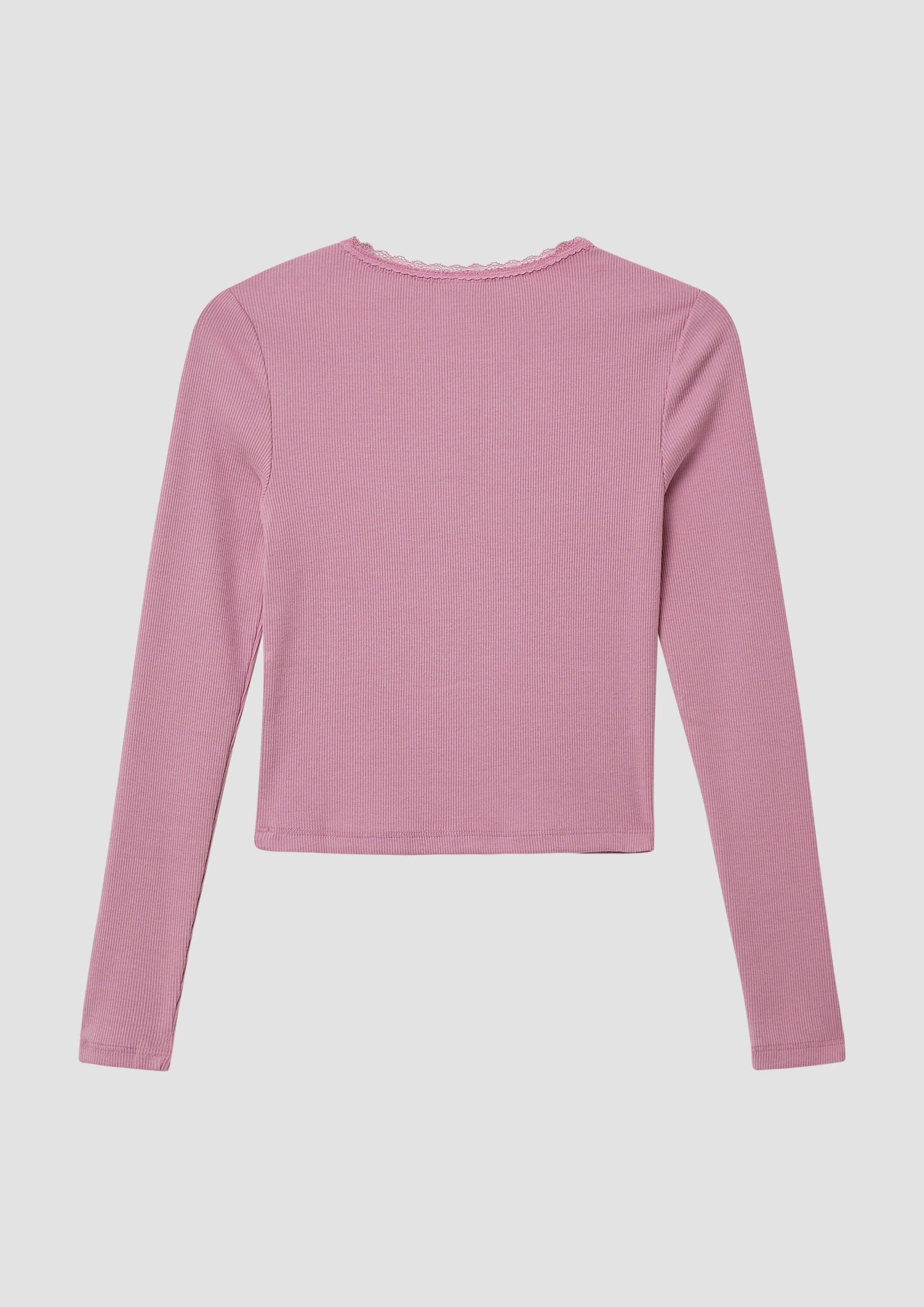 s.Oliver Langarmshirt T-Shirt Langarmshirt im Slim Fit aus Rippware mit Spitzendetail
