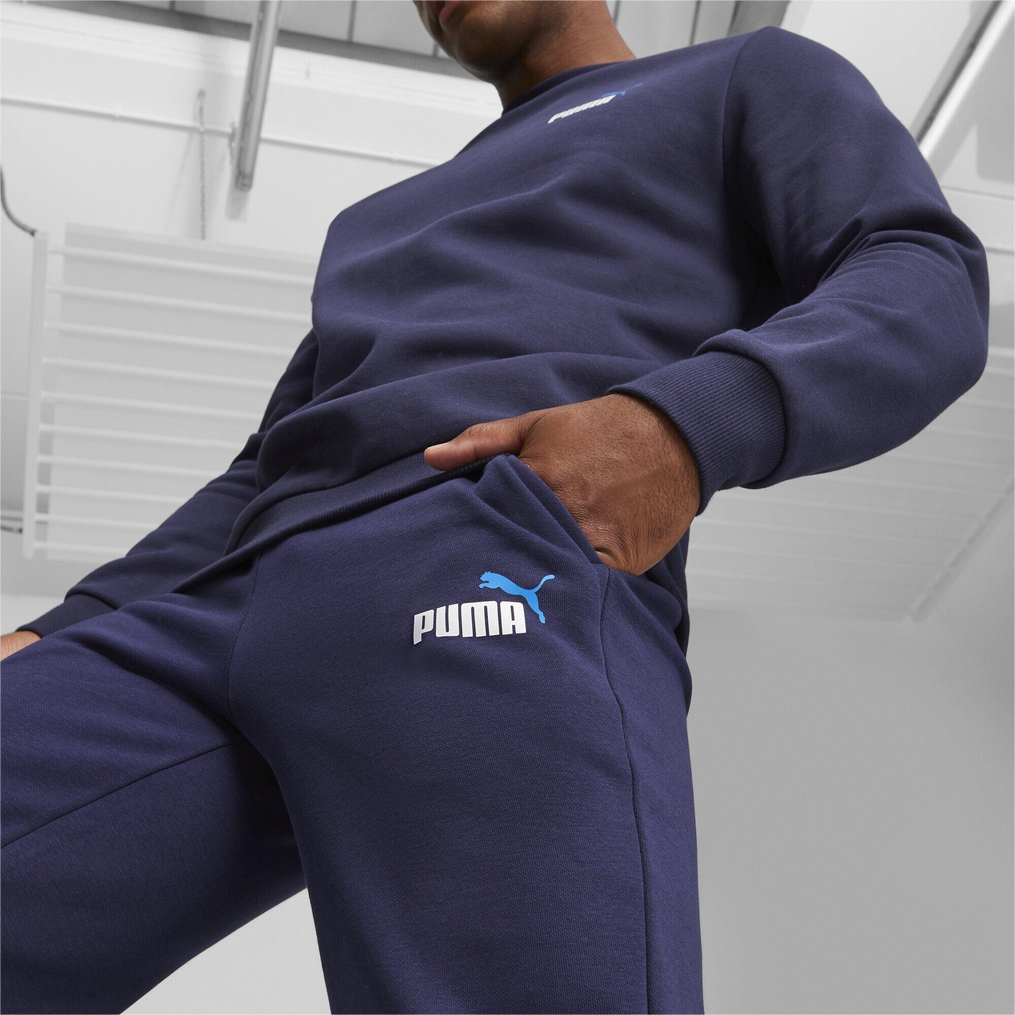 Sporthose Herren zweifarbigem mit PUMA Logo Essentials+ Blue Navy Hose