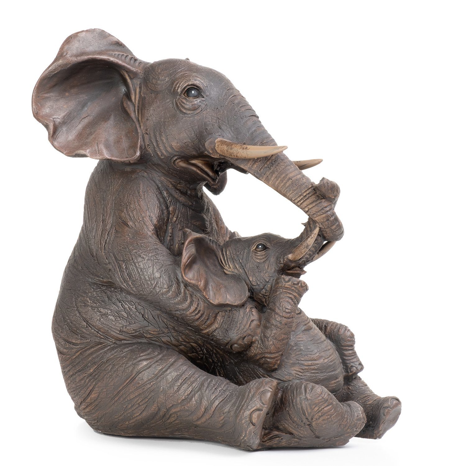 Moritz Dekofigur Deko-Figur Elefantenbaby sitz verspielt bei der Mutter aus  Polyresin, Dekofigur aus Polyresin Dekoelement Dekoration Figuren