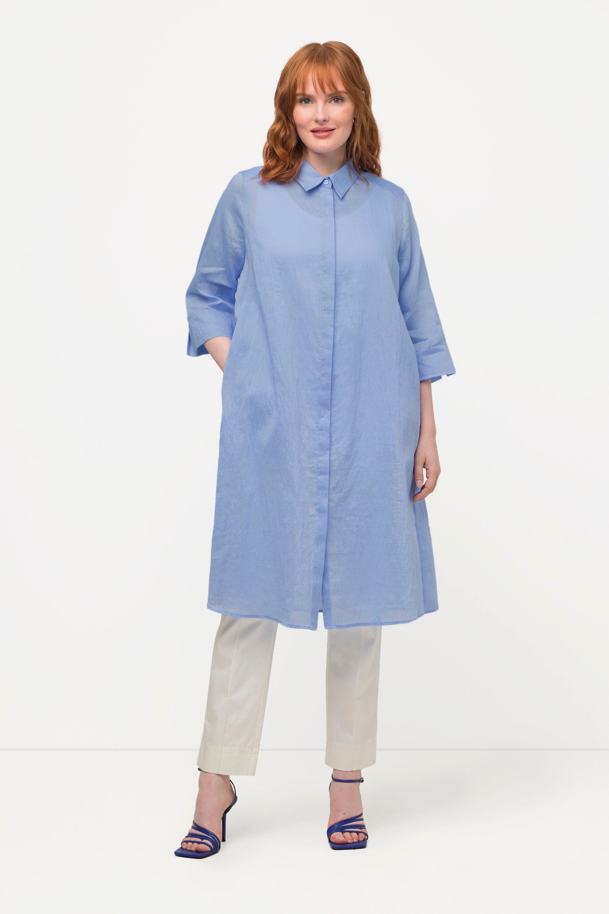 Ulla Popken Hemdbluse Longbluse Leinenmix A-Linie günstig online kaufen