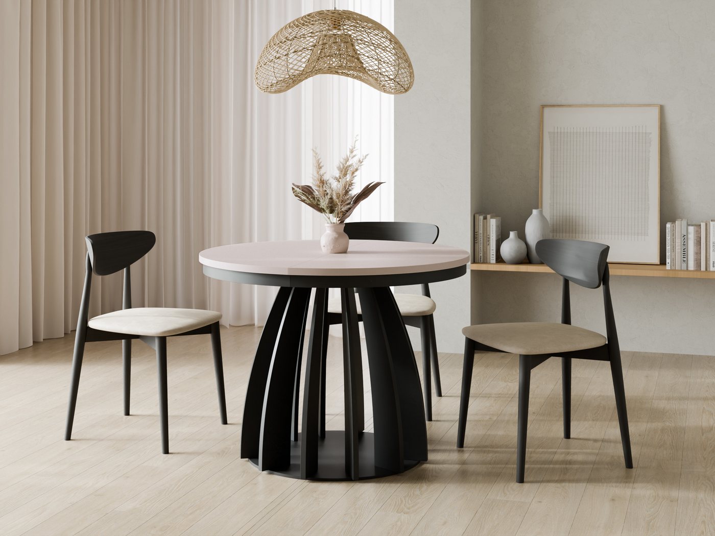 Compleo Esstisch Runder Tisch, ausziehbar 100-180 cm SABO, Kaschmir (MADE IN EU)