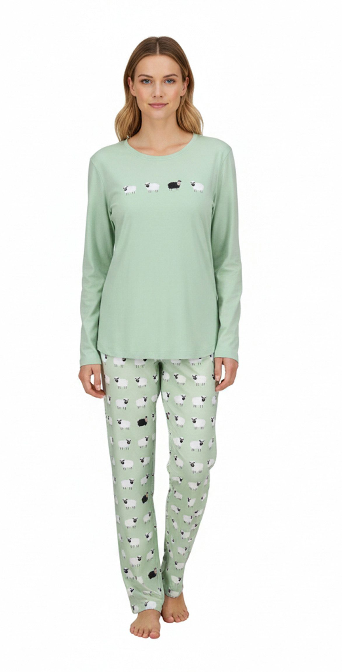 Ringella Schlafanzug Ringella Damen Schlafanzug Langarm Schafe Jade (1 tlg) Damen Pyjama mit Schäfchen