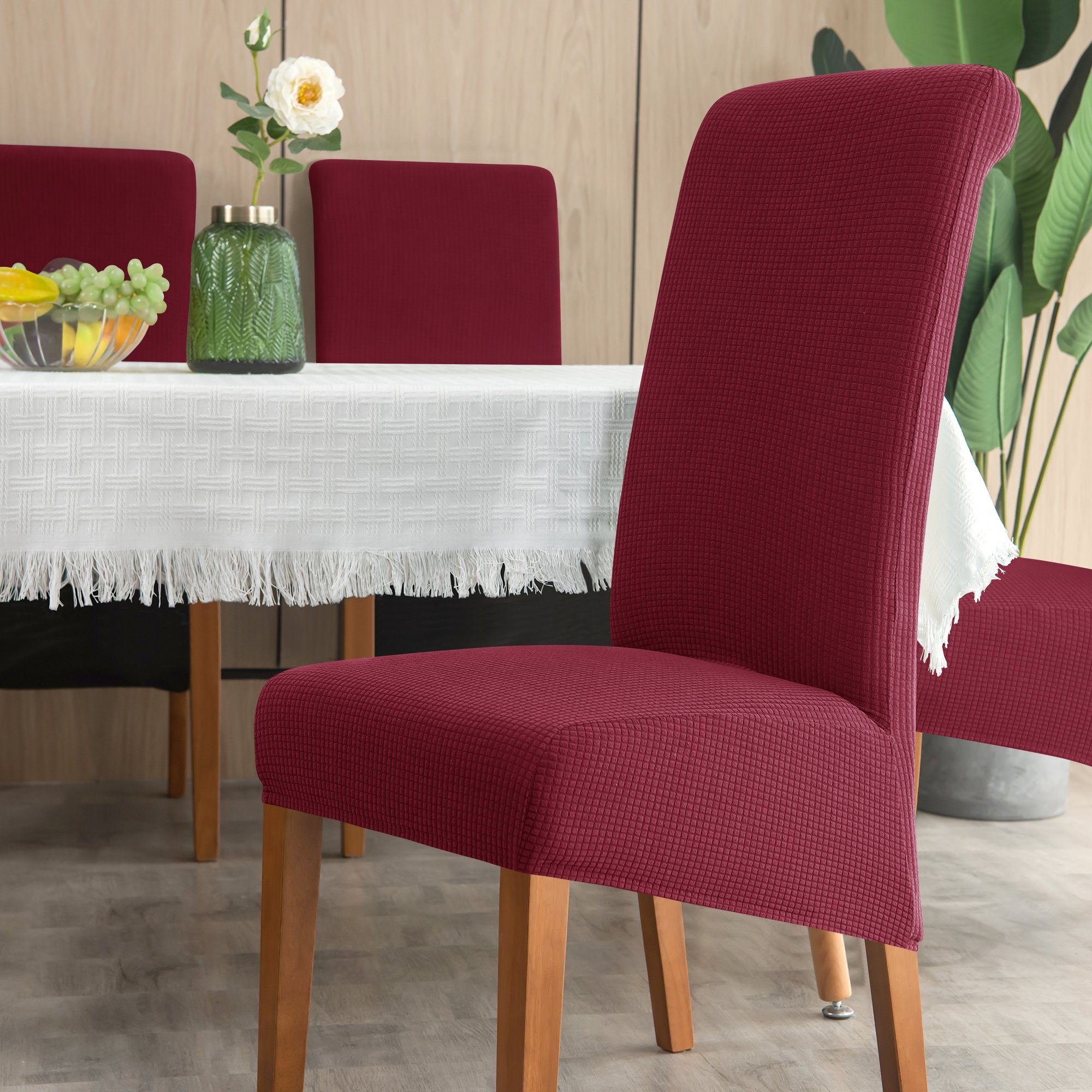 Stühle, rot-XL mit Stuhlbezug für Stretch Abnehmbare MULISOFT, Sitzflächenhusse Waschbar Hussen Stuhlhussen, Gummiband