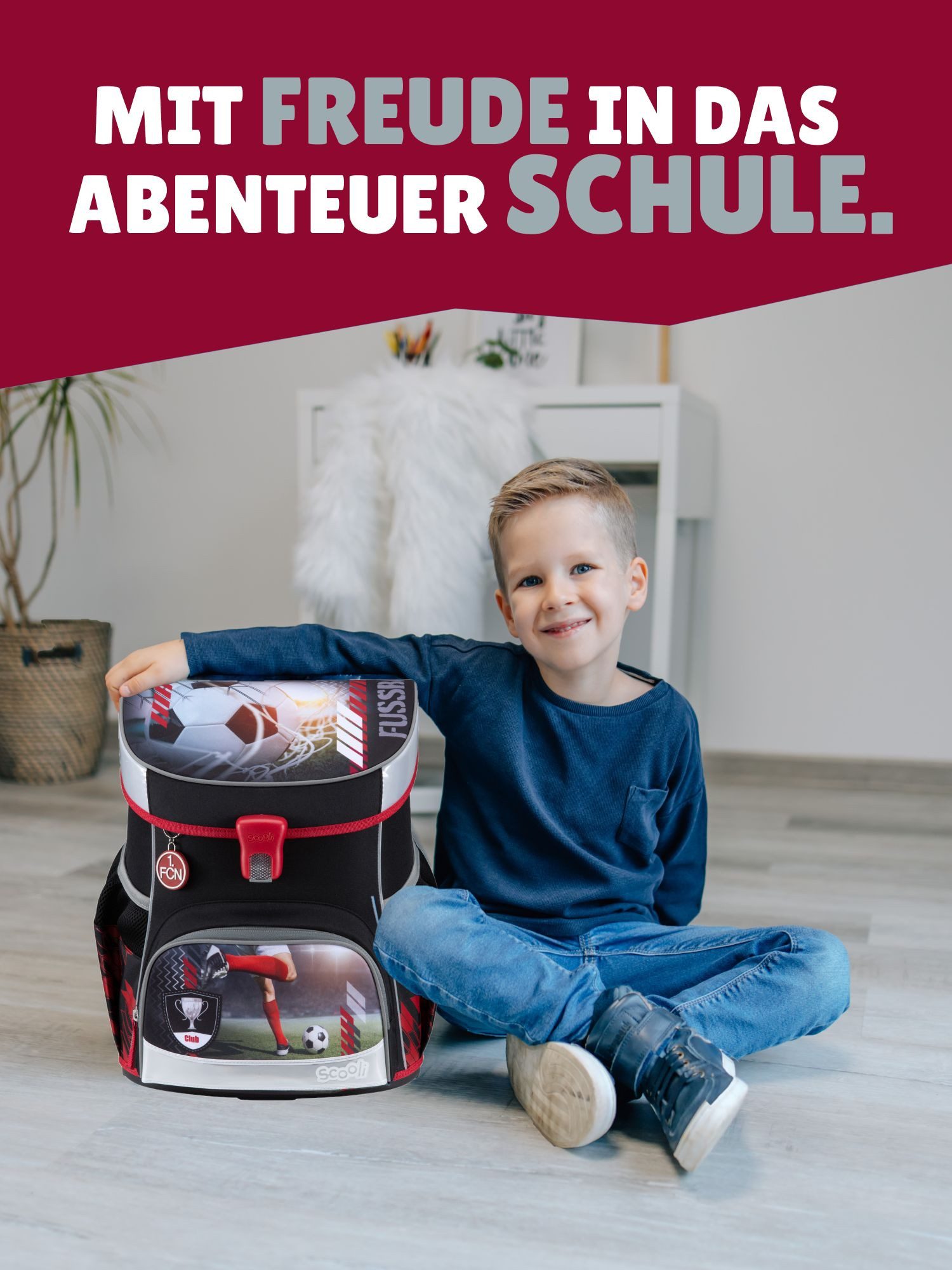 Scooli Schulranzen Campus Fit Fussball Schultasche 1. FC Nürnberg FCN Club Ranzen (Set, 6-tlg., mit gefüllter Federmappe und Sporttasche), mit Brustgurt, 980 Gramm leicht, limited Edition