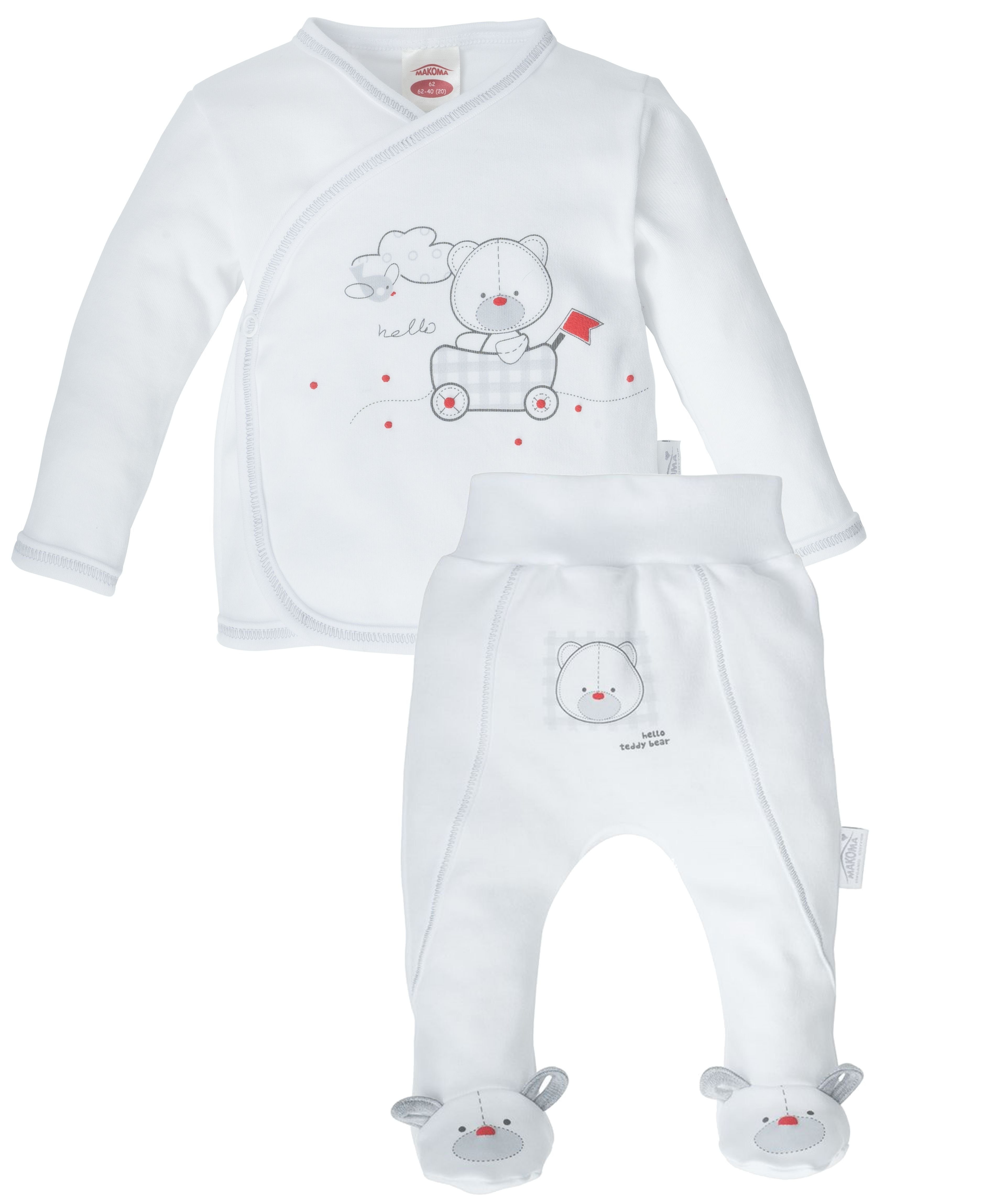 Erstausstattungspaket Baby Wickeljacke, Shirt, Hose mit Fuß unisex Organic White