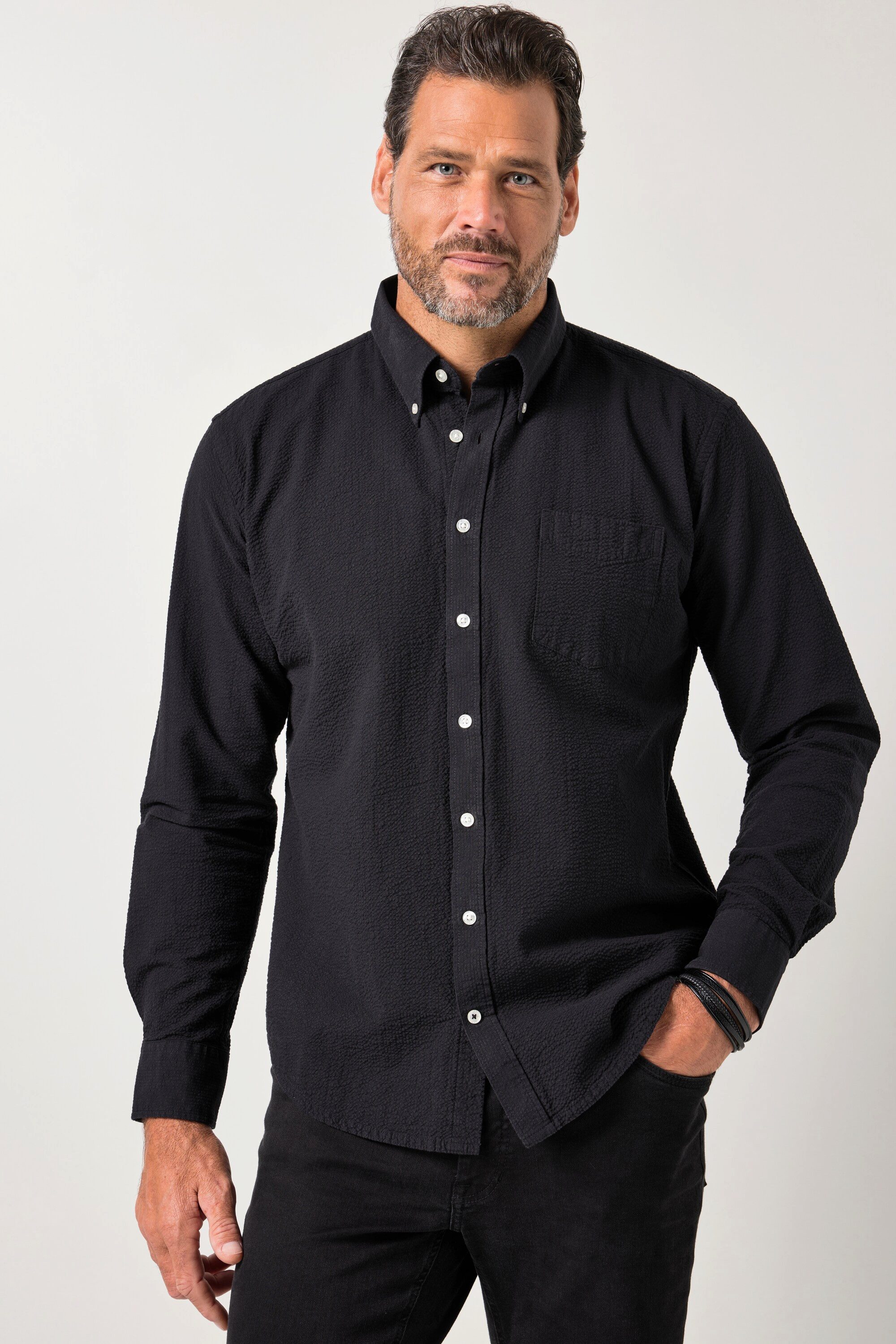 JP1880 Businesshemd Seersucker-Hemd Langarm Buttondown-Kragen günstig online kaufen