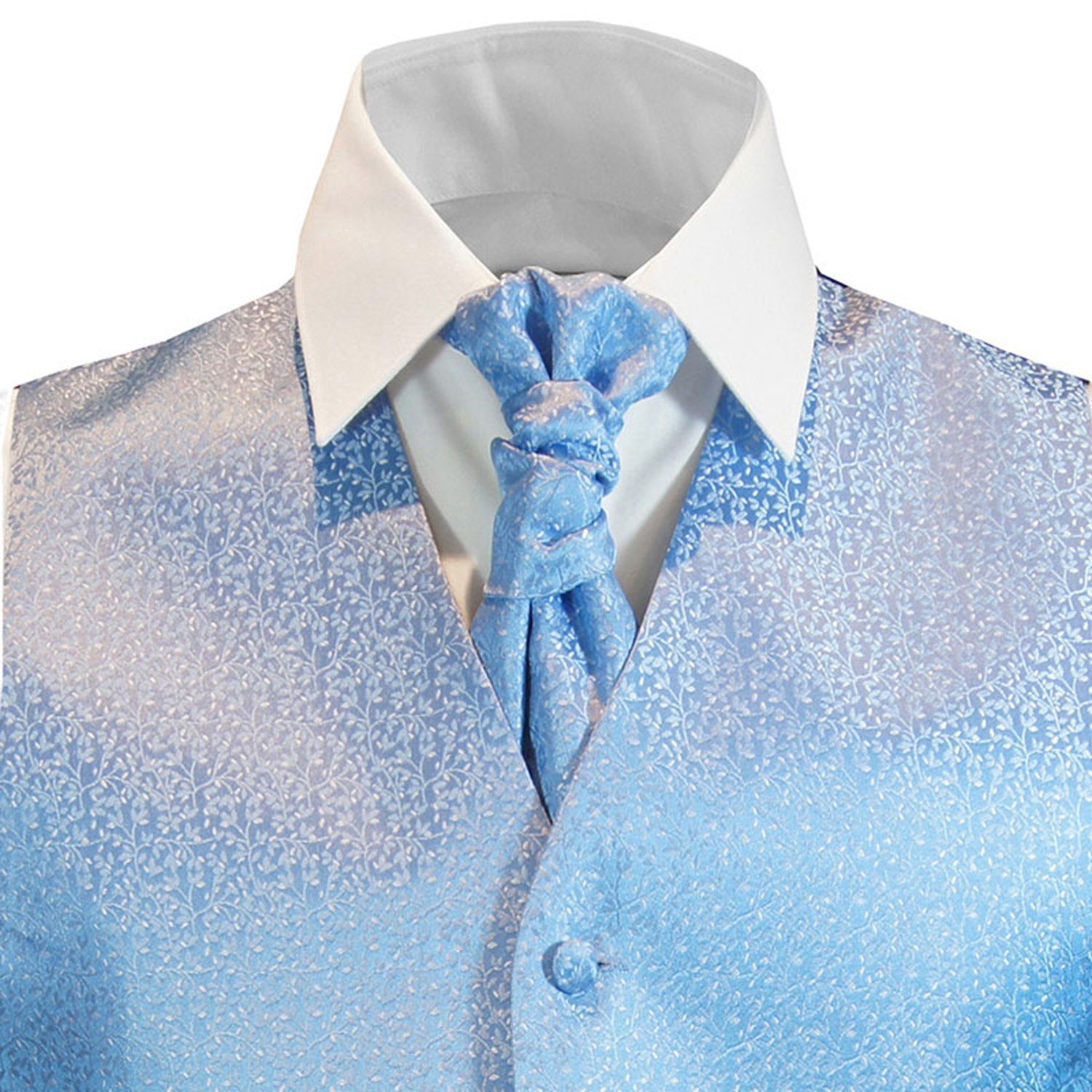 Paul Malone Anzugweste Herren Hochzeitsweste mit Plastron Set 2tlg weiß blau (Set, 2-tlg., mit Weste und Plastron) hellblau V2133, Gr. 48 (XS)