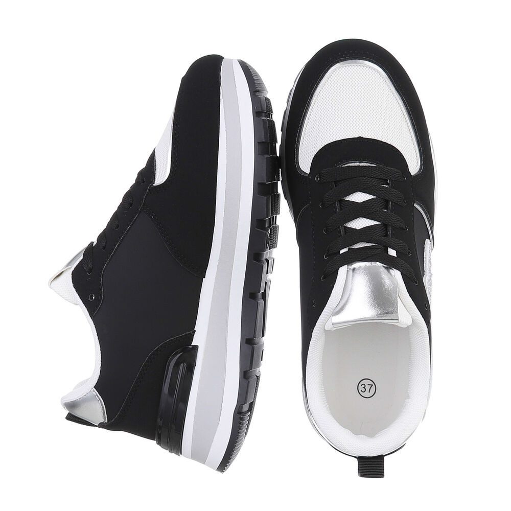 Ital-Design Damen Low-Top Freizeit Sneaker (87118370) Keilabsatz/Wedge Sneakers Low in Schwarz