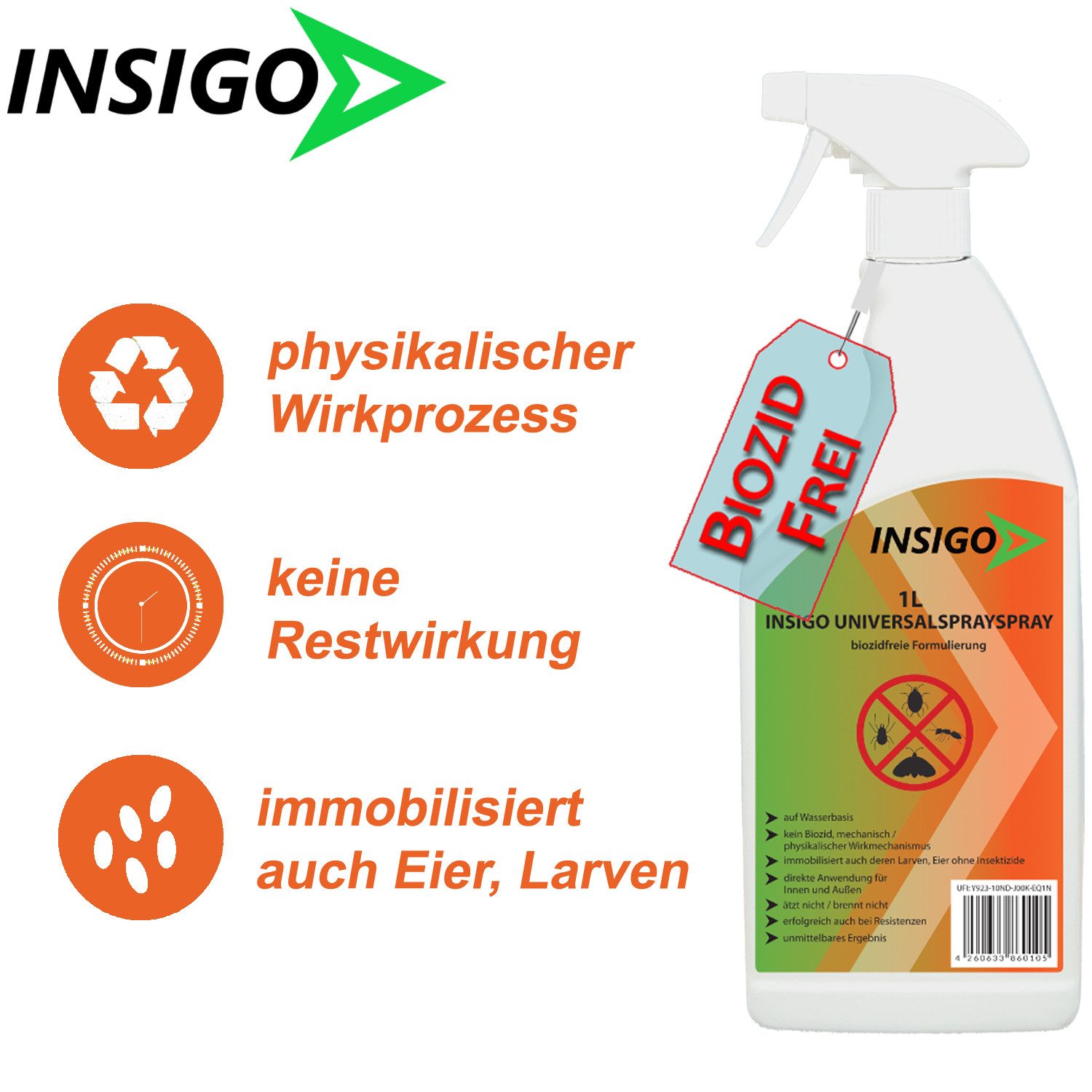INSIGO Insektenspray Universalspray, Insektenspray, 2 l, biozidfreie Formel, auf Wasserbasis, geruchsarm, brennt / ätzt nicht – Bild 4 von 5