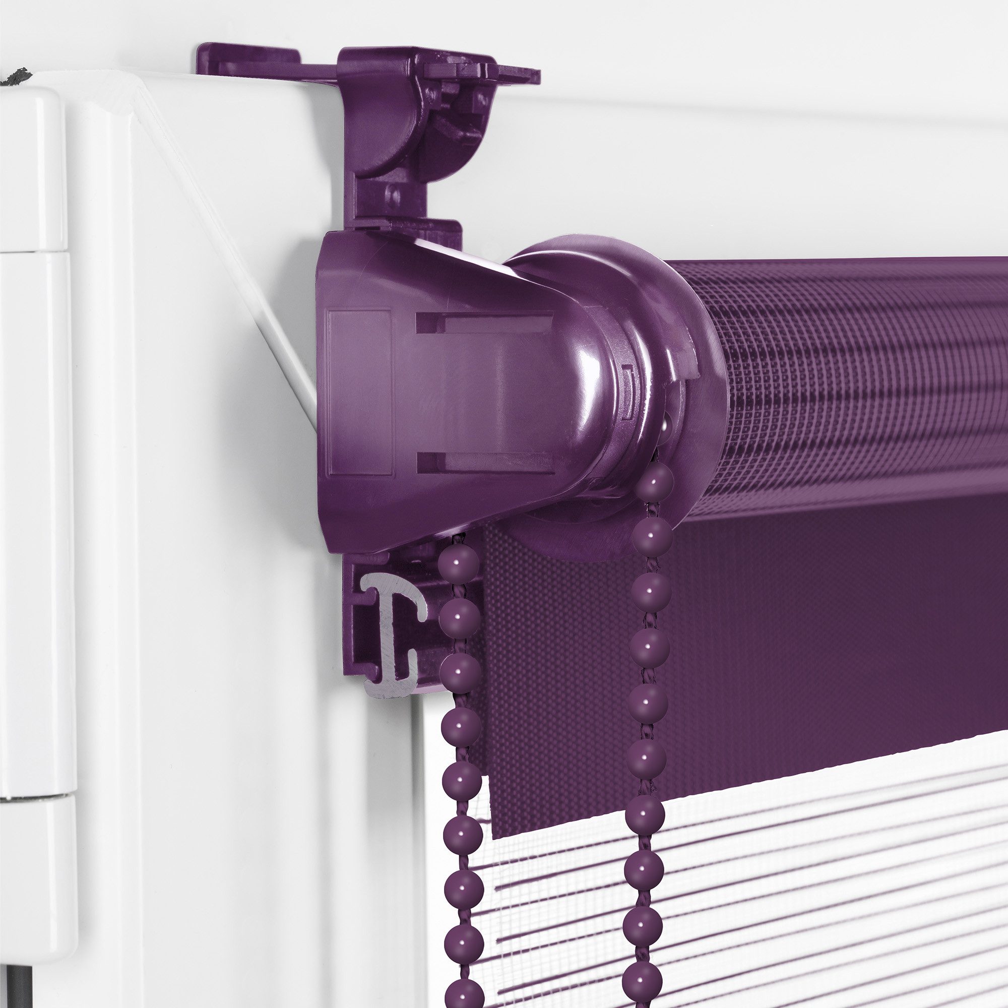 Doppelrollo Klemmfix ohne Bohren Rollos für Fenster und Tür Seitenzugrollo, Sonello, blickdicht, ohne Bohren, freihängend, Klemmfix, 30cm x 100cm Lila Duo Rollo – Bild 5 von 5