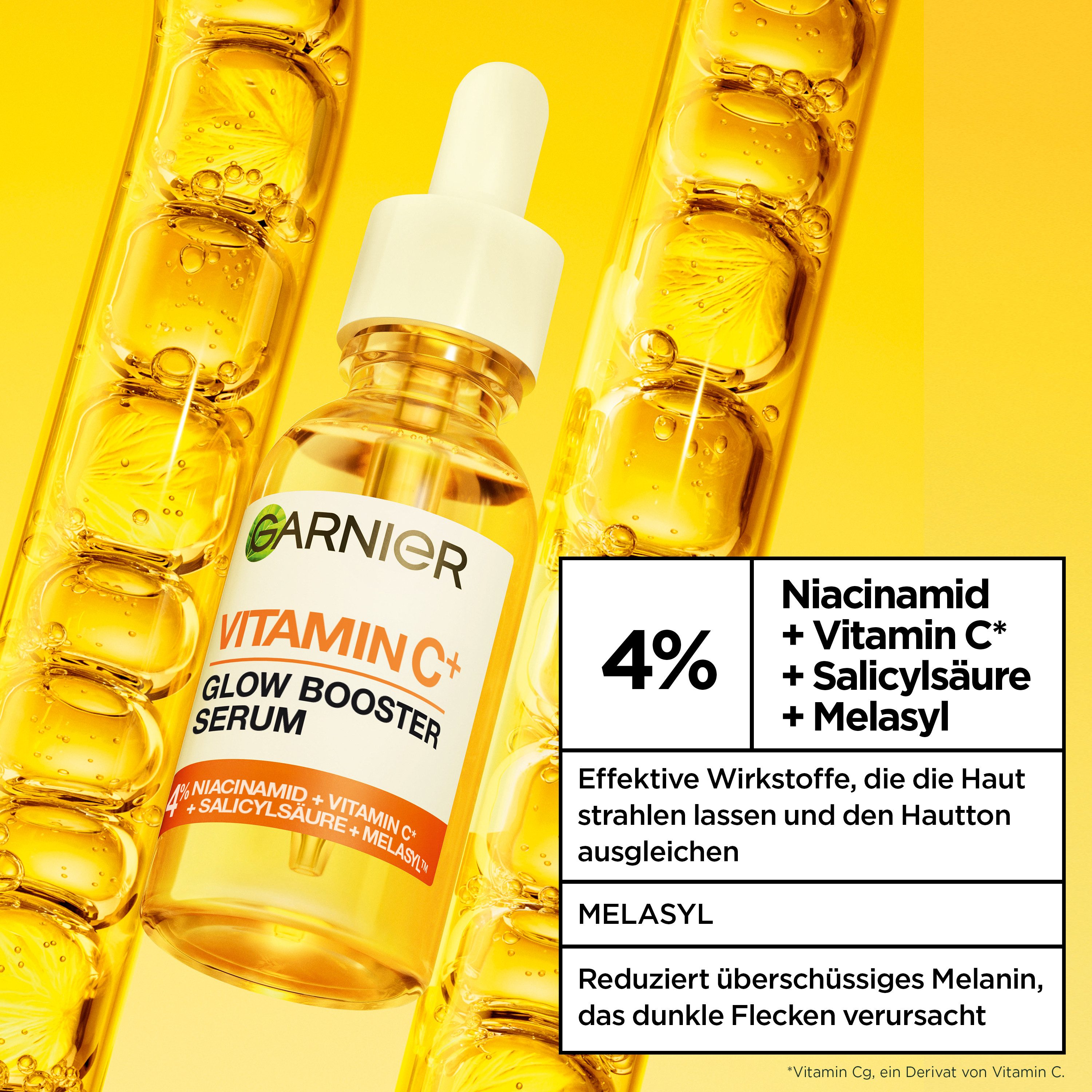 GARNIER Gesichtsserum VITAMIN C+ GLOW BOOSTER SERUM, Mildert Pigmentflecken, glättet die Haut, auch für empfindliche Haut.